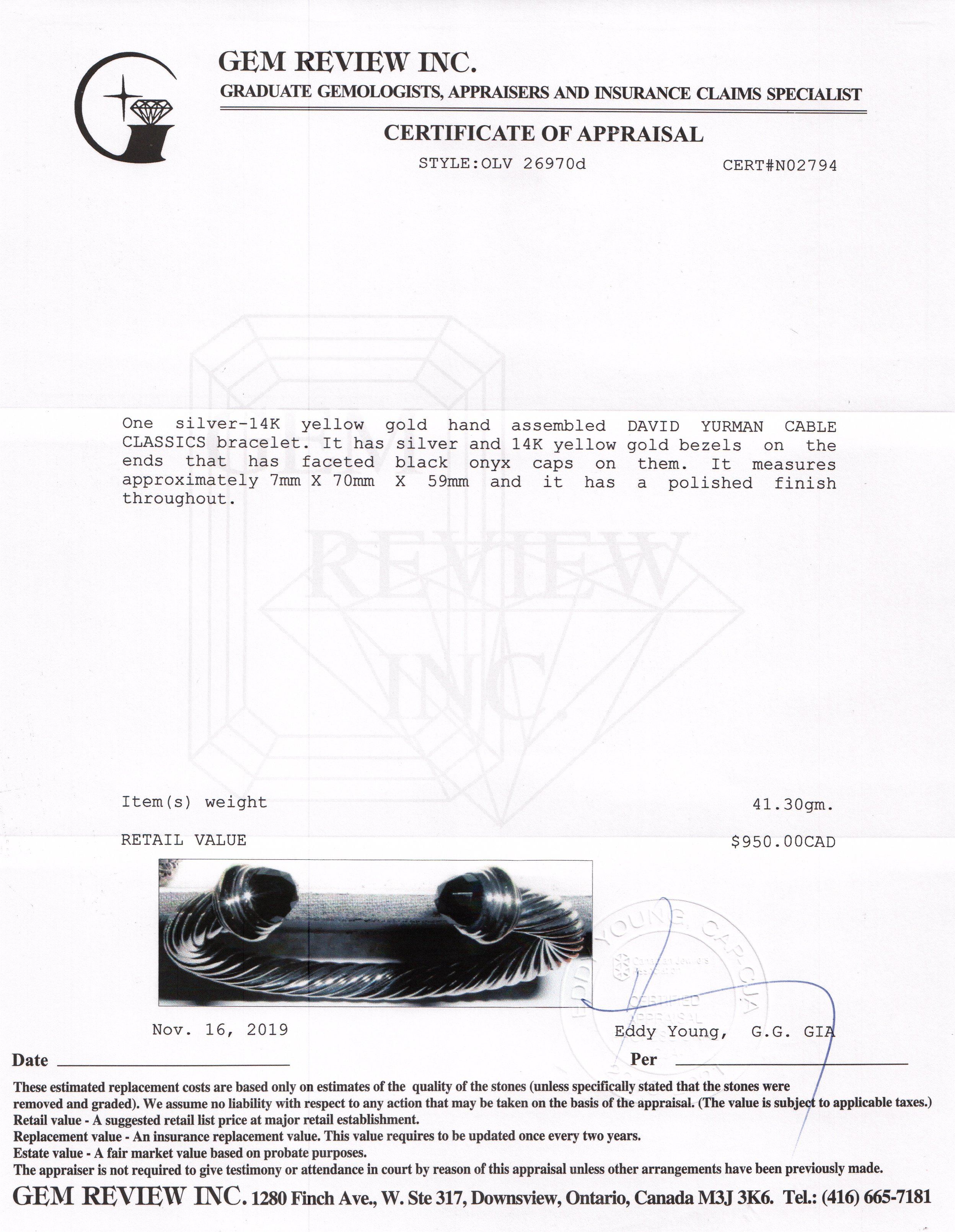 David Yurman Two-Tone Cable Classics Bracelet with Black Onyx