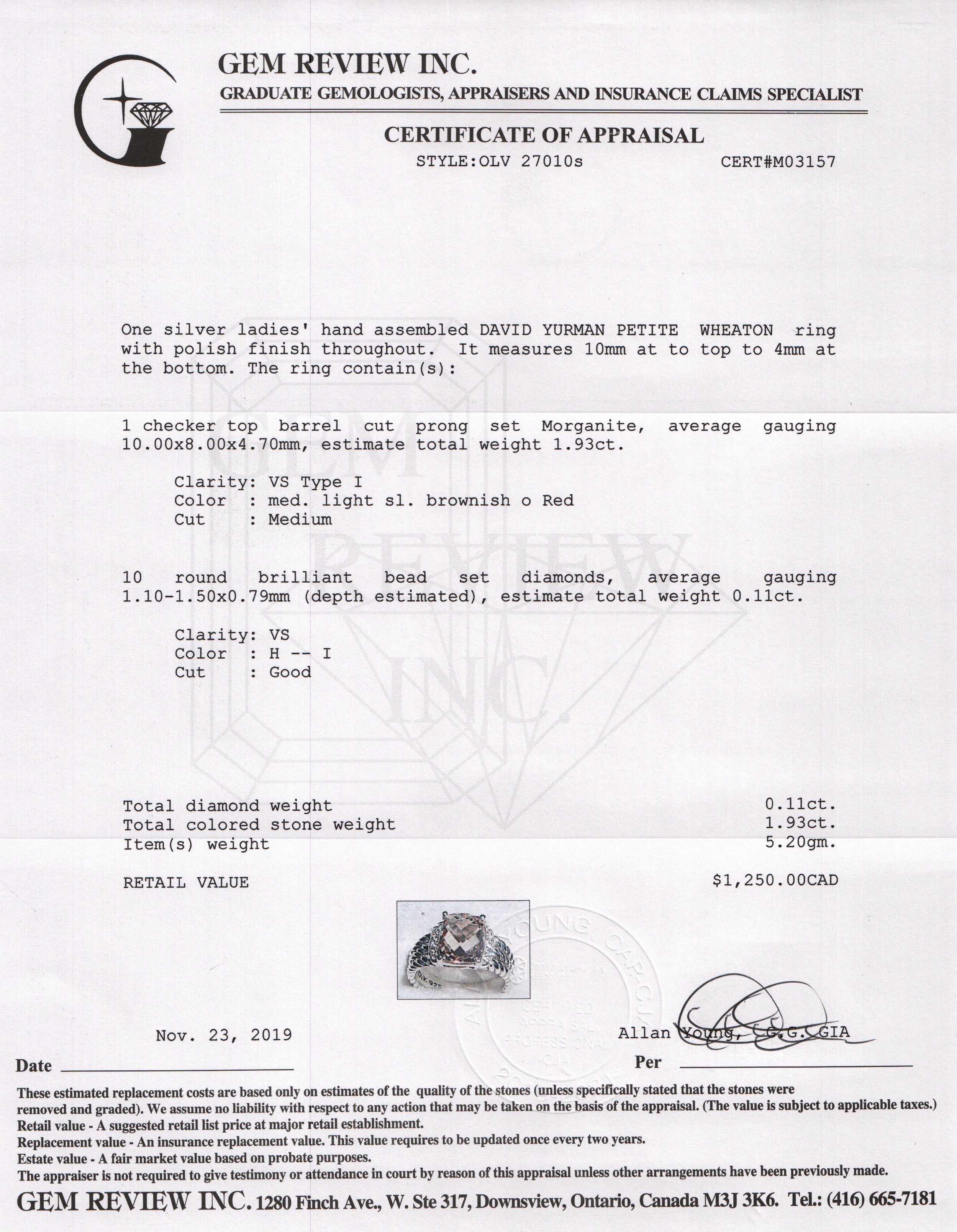 David Yurman Petite Wheaton Ring with Morganite and Diamonds