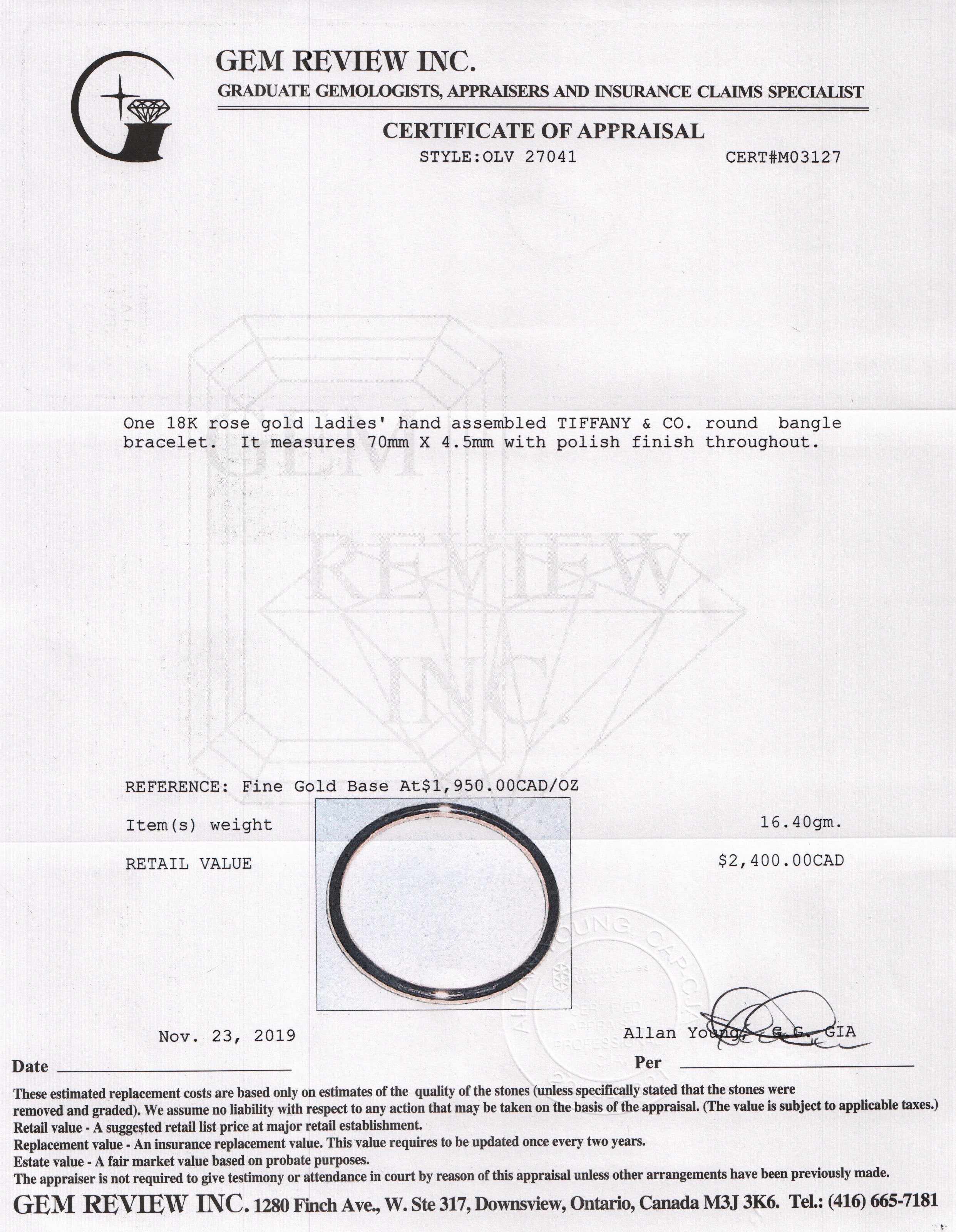 Tiffany & Co. 18k Rose Gold Bangle Bracelet