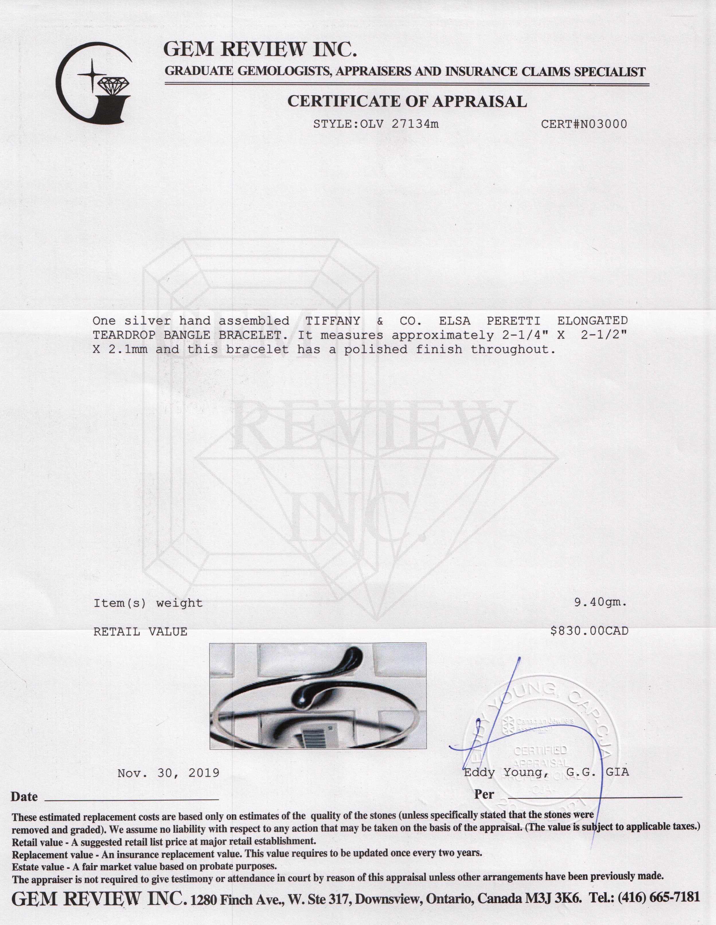 Tiffany & Co. Elsa Peretti Elongated Teardrop Bangle