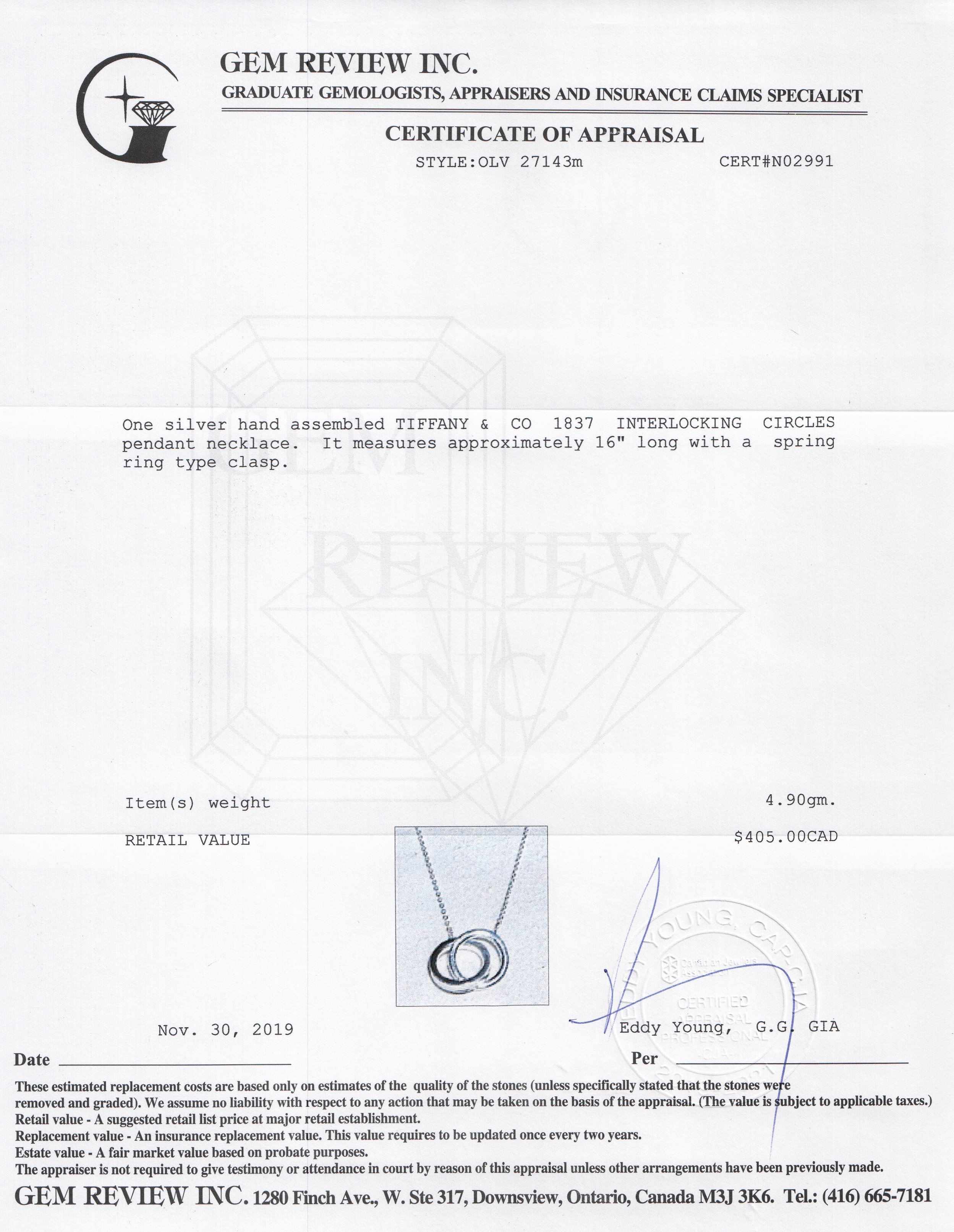 Tiffany & Co. 1837 Interlocking Circles Pendant Necklace