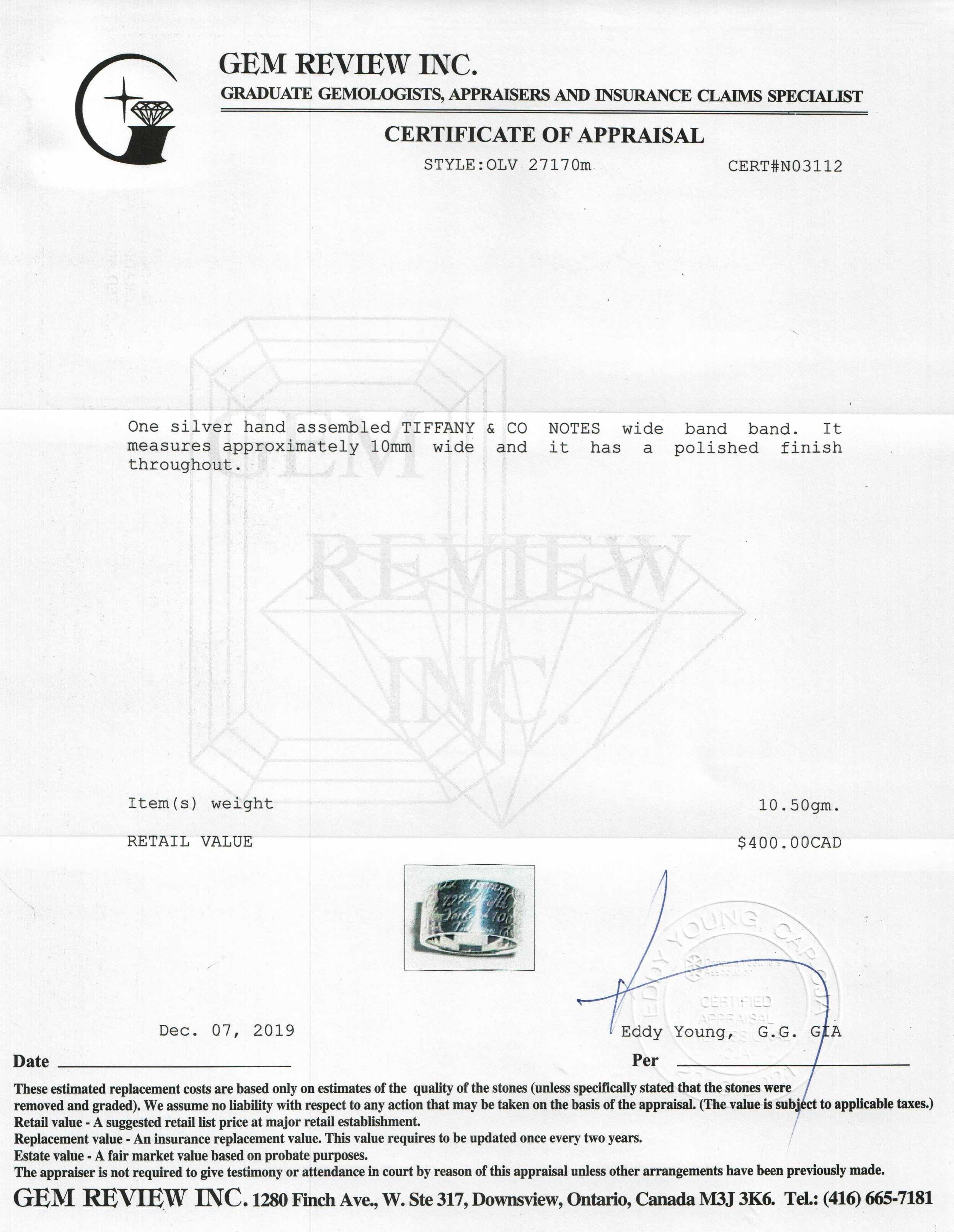 Tiffany & Co. Wide Notes Ring