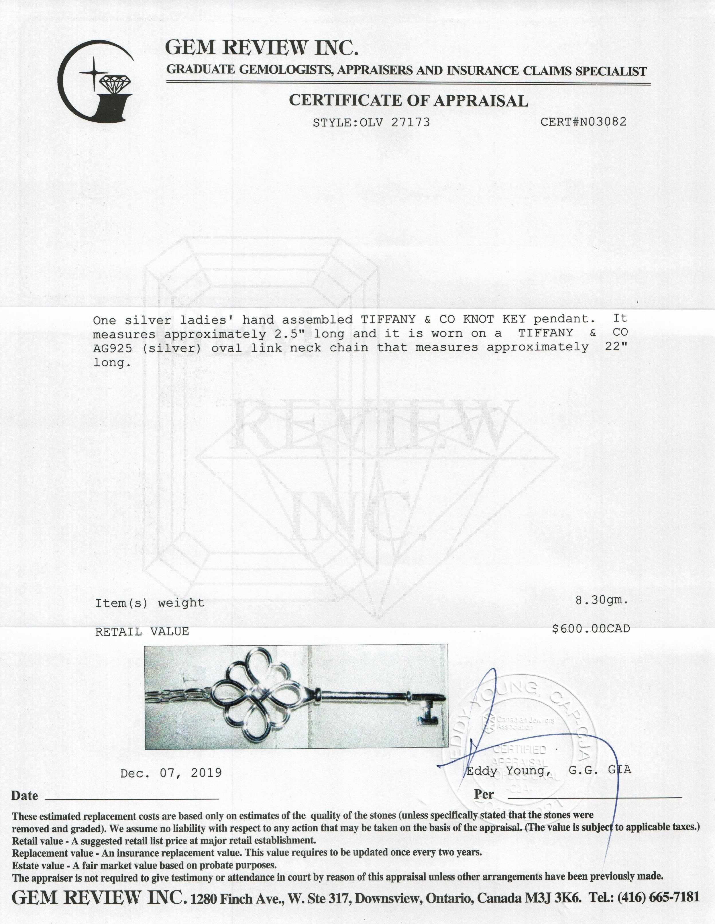 Tiffany & Co. Knot Key Pendant Necklace