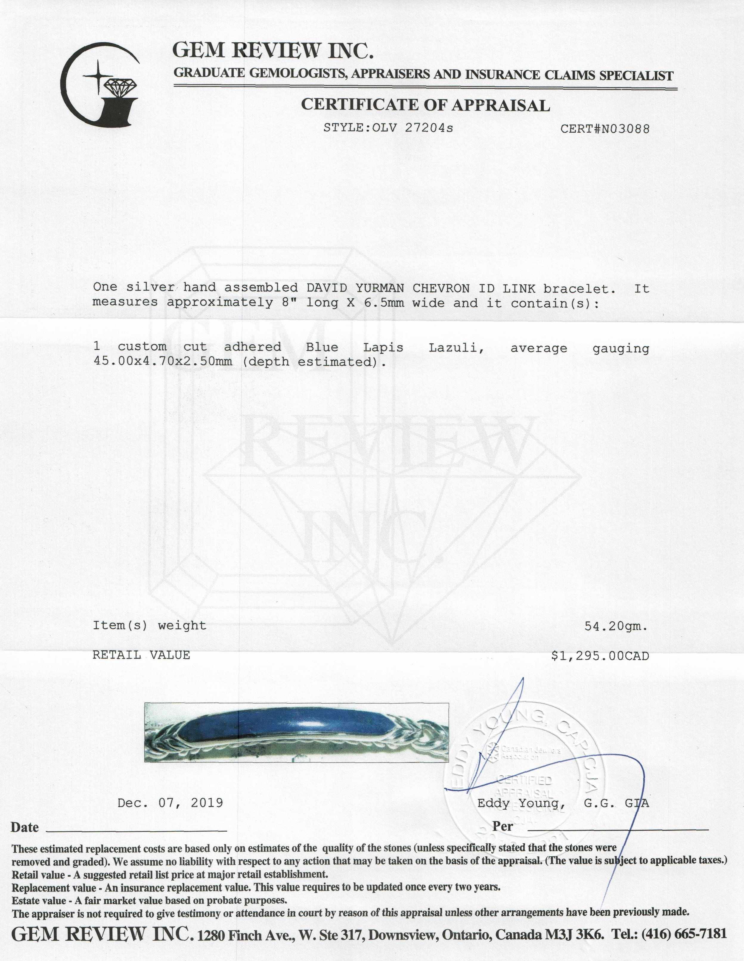 David Yurman Chevron ID Link Bracelet with Blue Lapis