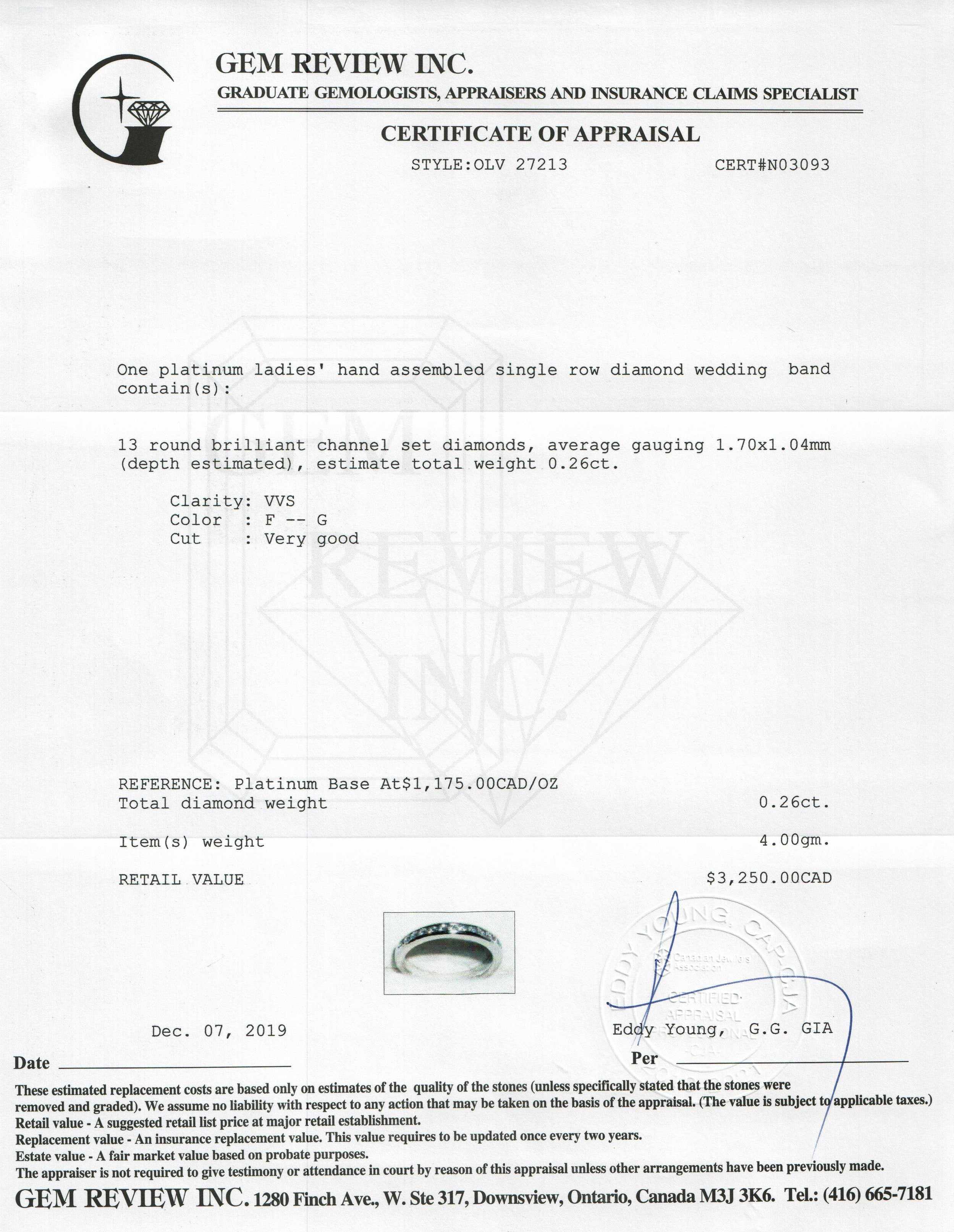 Tiffany & Co. Platinum Channel-Set Diamond Half Circle Wedding Band Ring