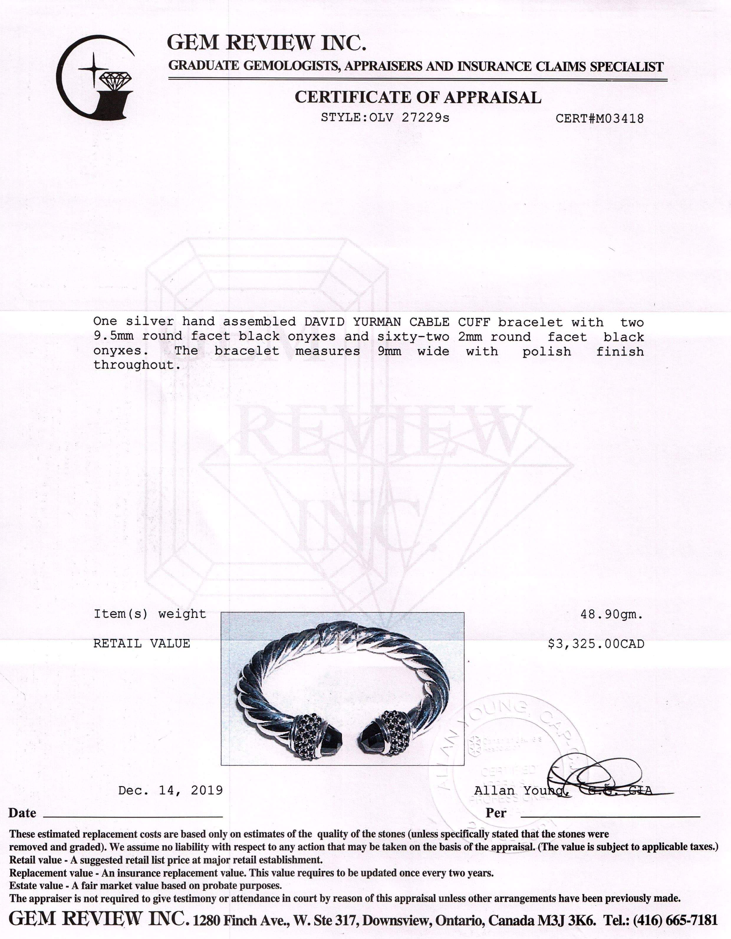 David Yurman Cable Bracelet with Black Onyx