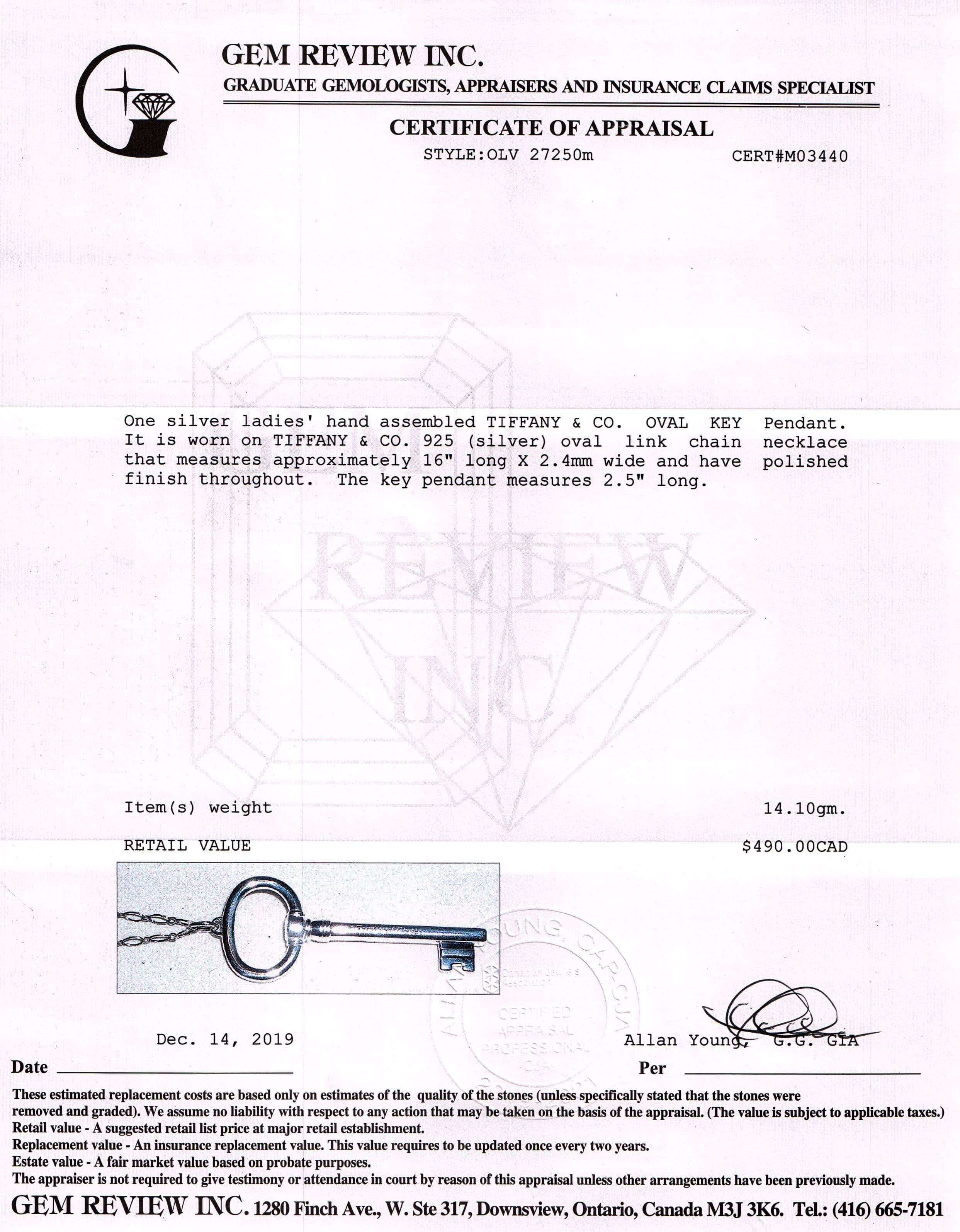 Tiffany & Co. Large Oval Key Pendant Necklace