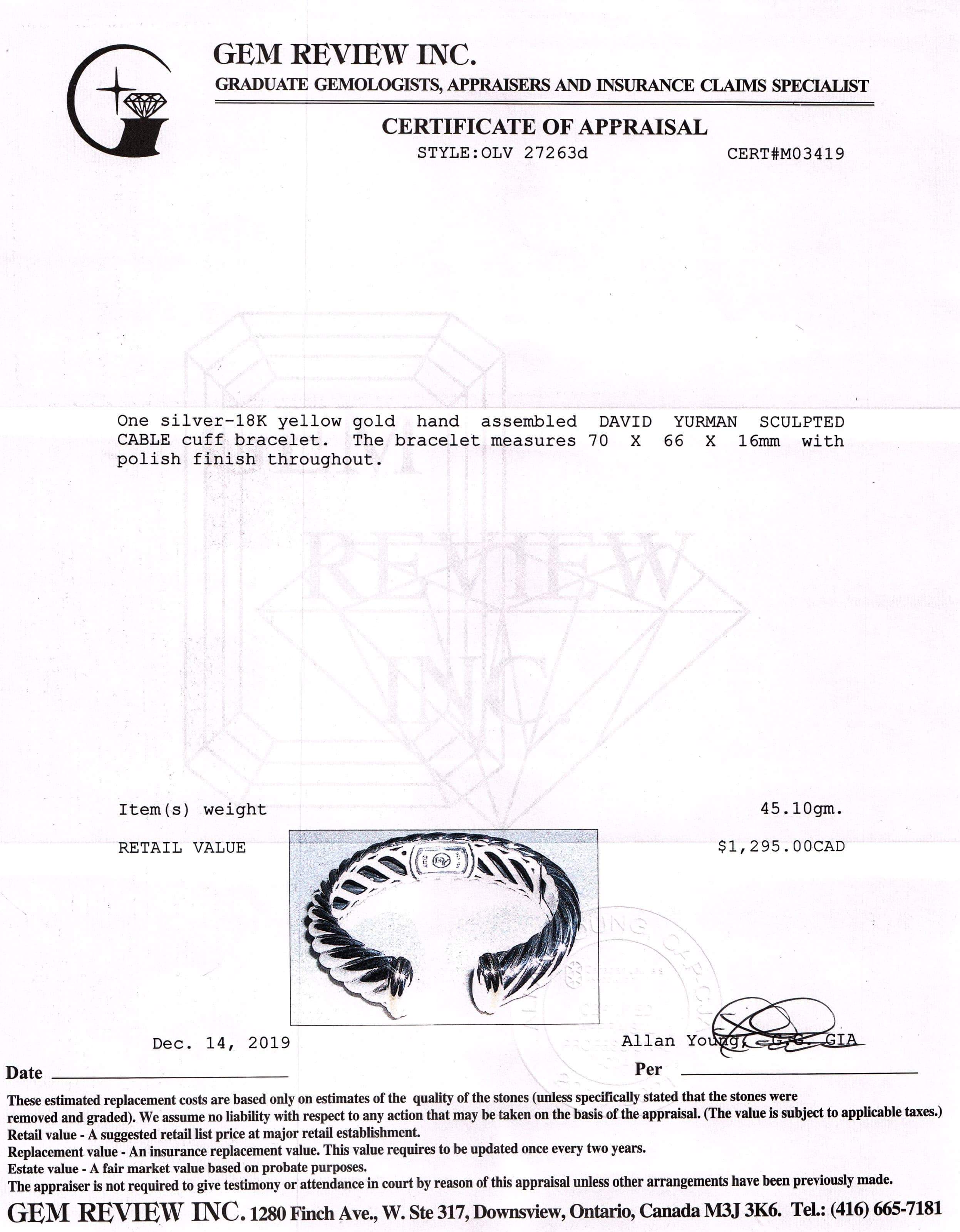 David Yurman Two-Tone Sculpted Cable Cuff Bracelet