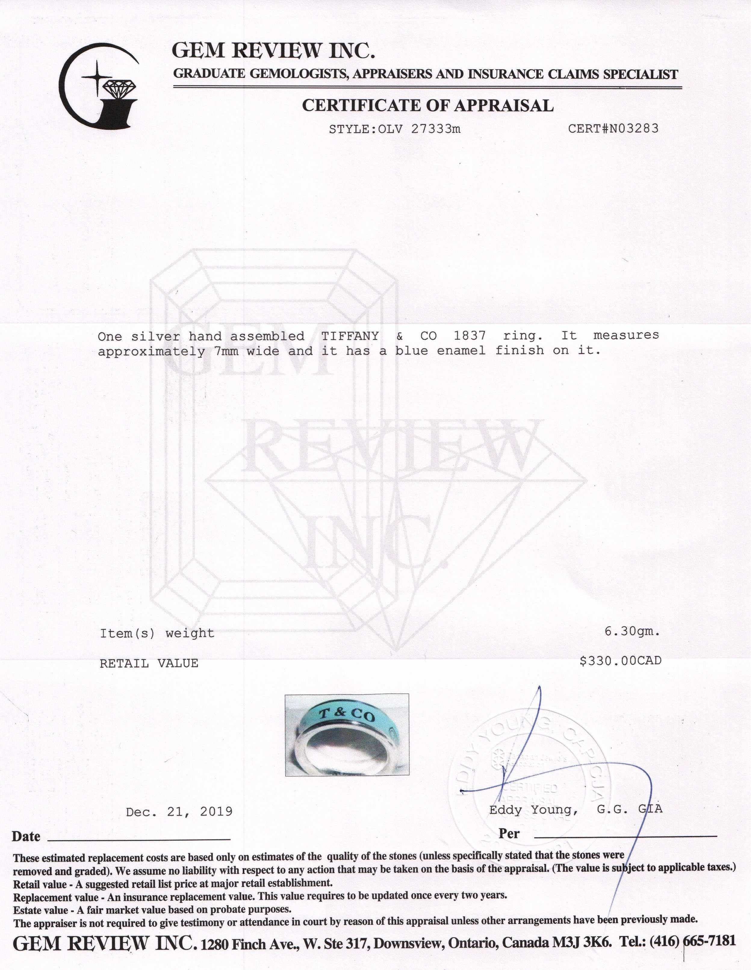 Tiffany & Co. 1837 Blue Enamel Ring