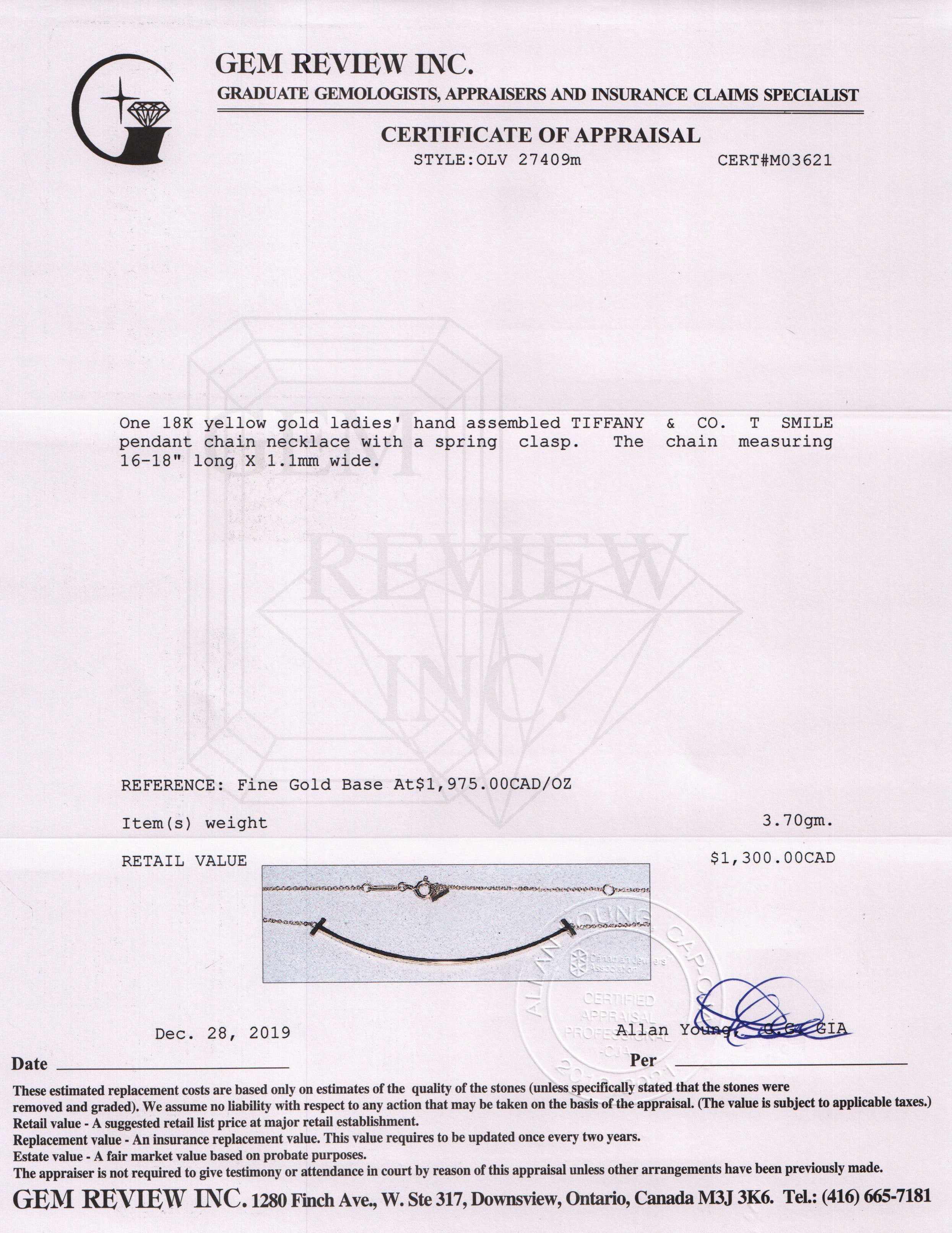 Tiffany & Co. 18k Gold T Smile Pendant Necklace