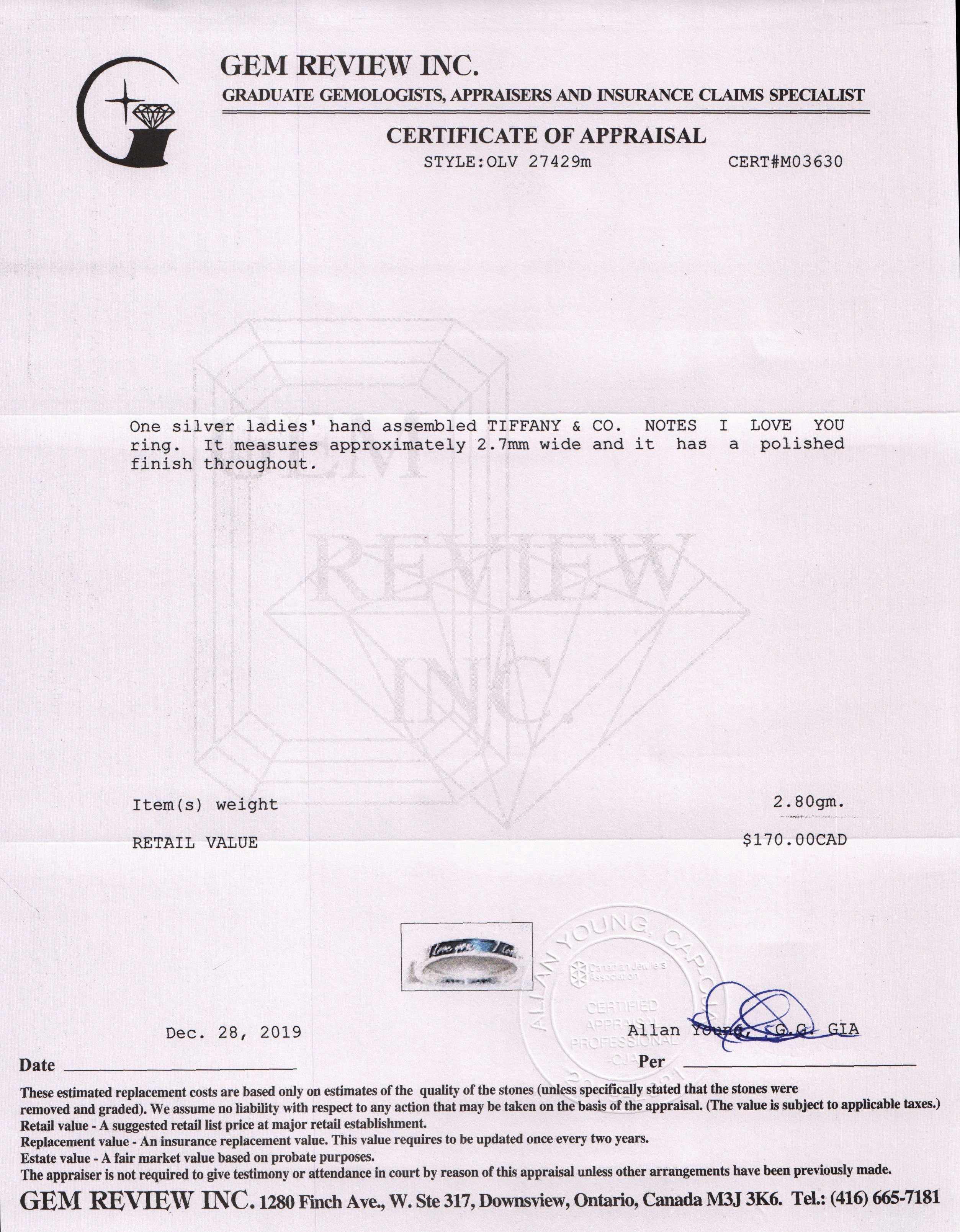 Tiffany & Co. Notes "I Love You" Ring