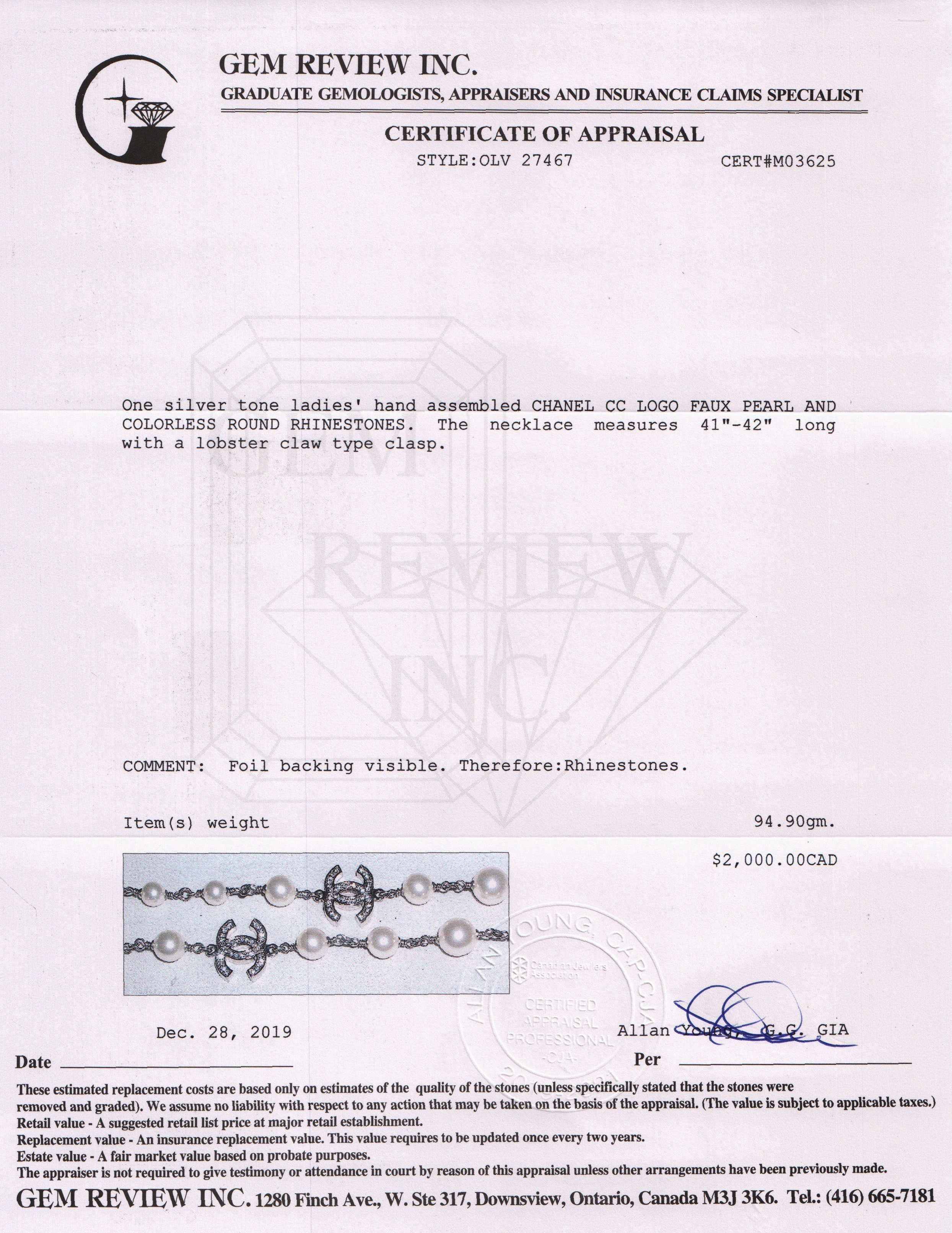 Chanel Faux Pearl & Crystal CC Necklace