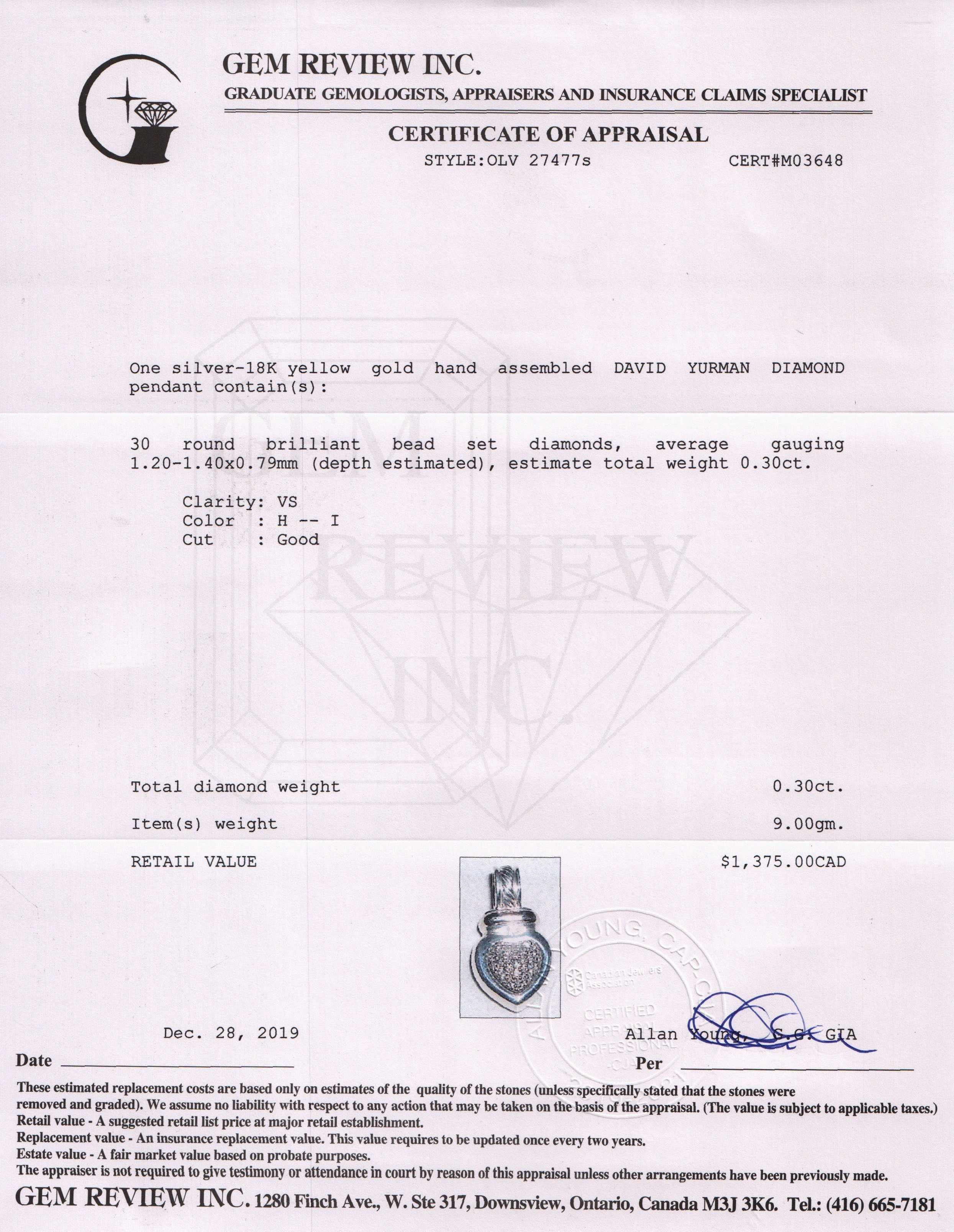 David Yurman Diamond Heart Enhancer Pendant