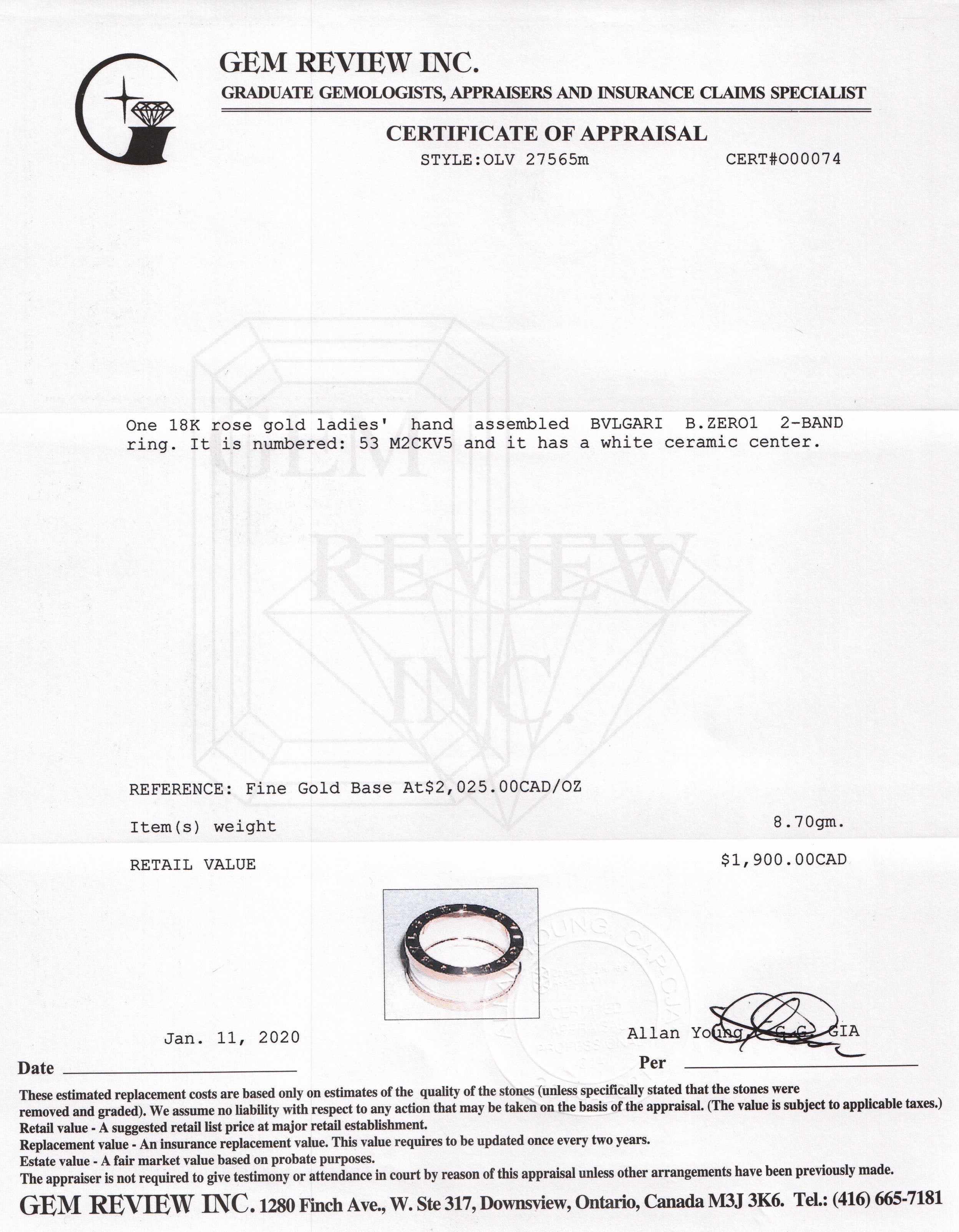 BVLGARI B.Zero1 Two-Band Ring with Rose Gold and White Ceramic