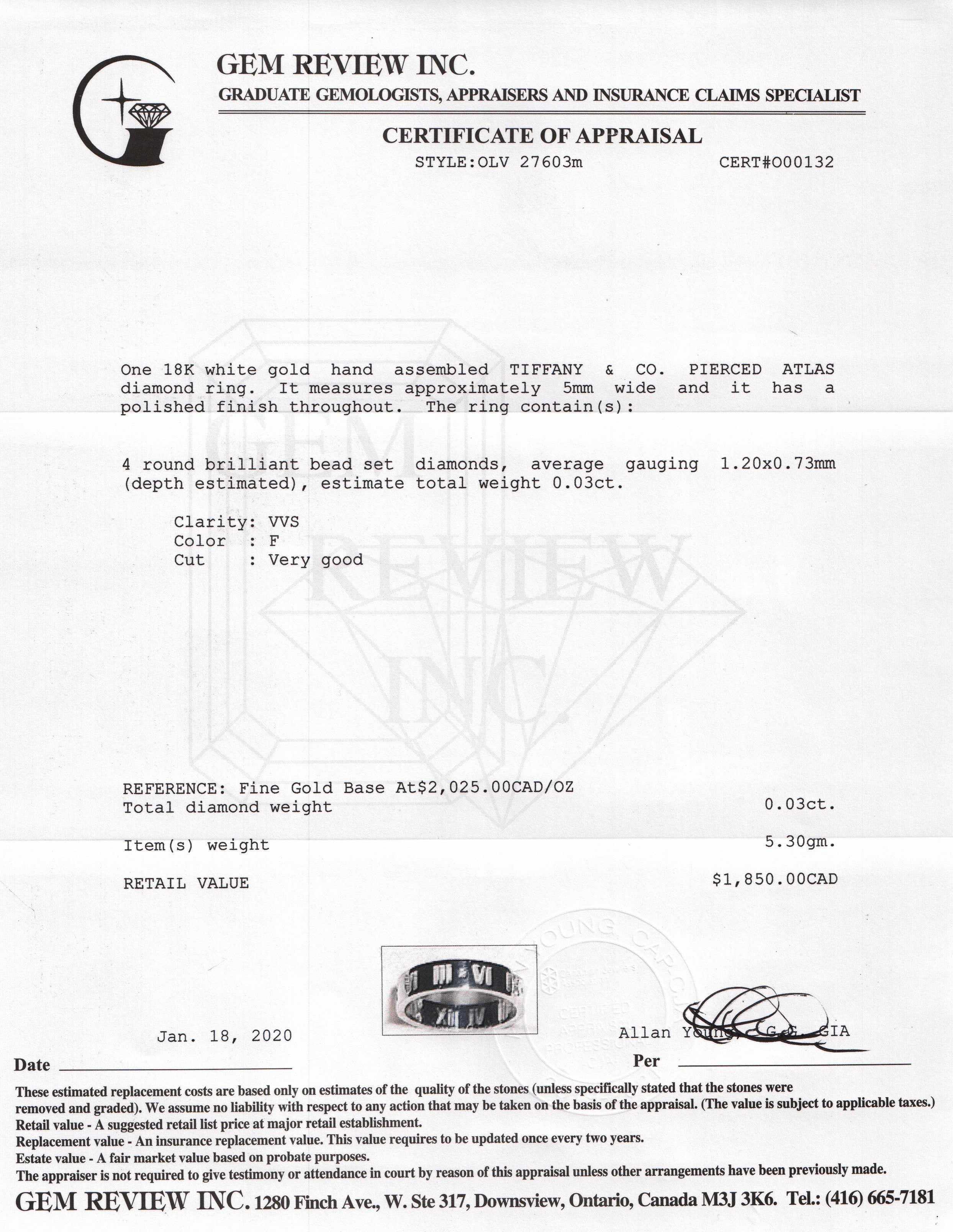 Tiffany & Co. 18k White Gold Atlas Pierced Ring with Diamonds