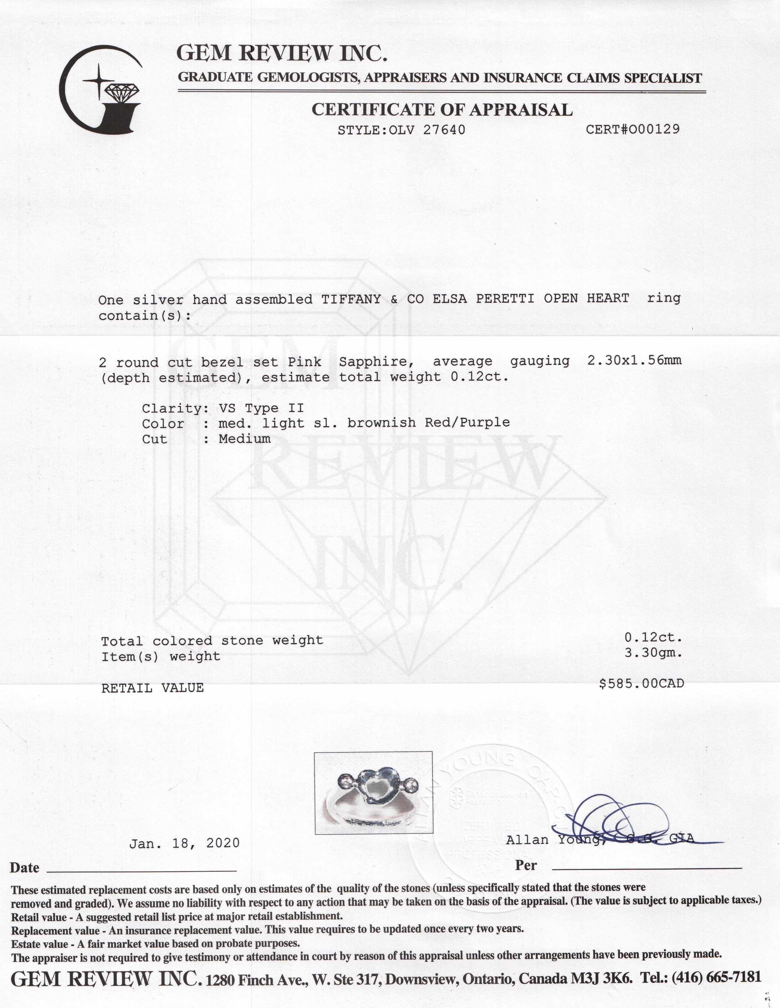 Tiffany & Co. Elsa Peretti Pink Sapphire Open Heart Ring