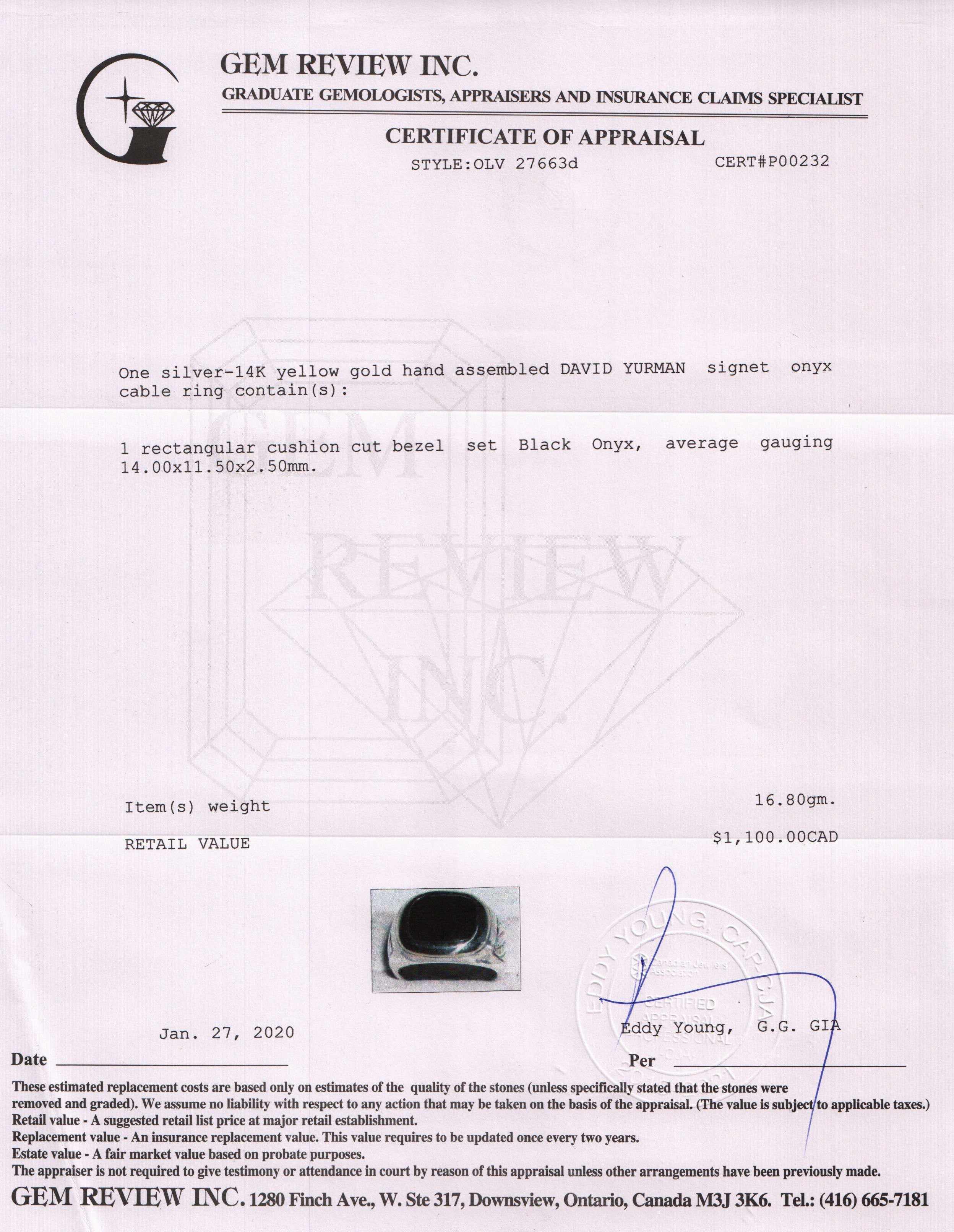 David Yurman Two-Tone Onyx Signet Band Ring