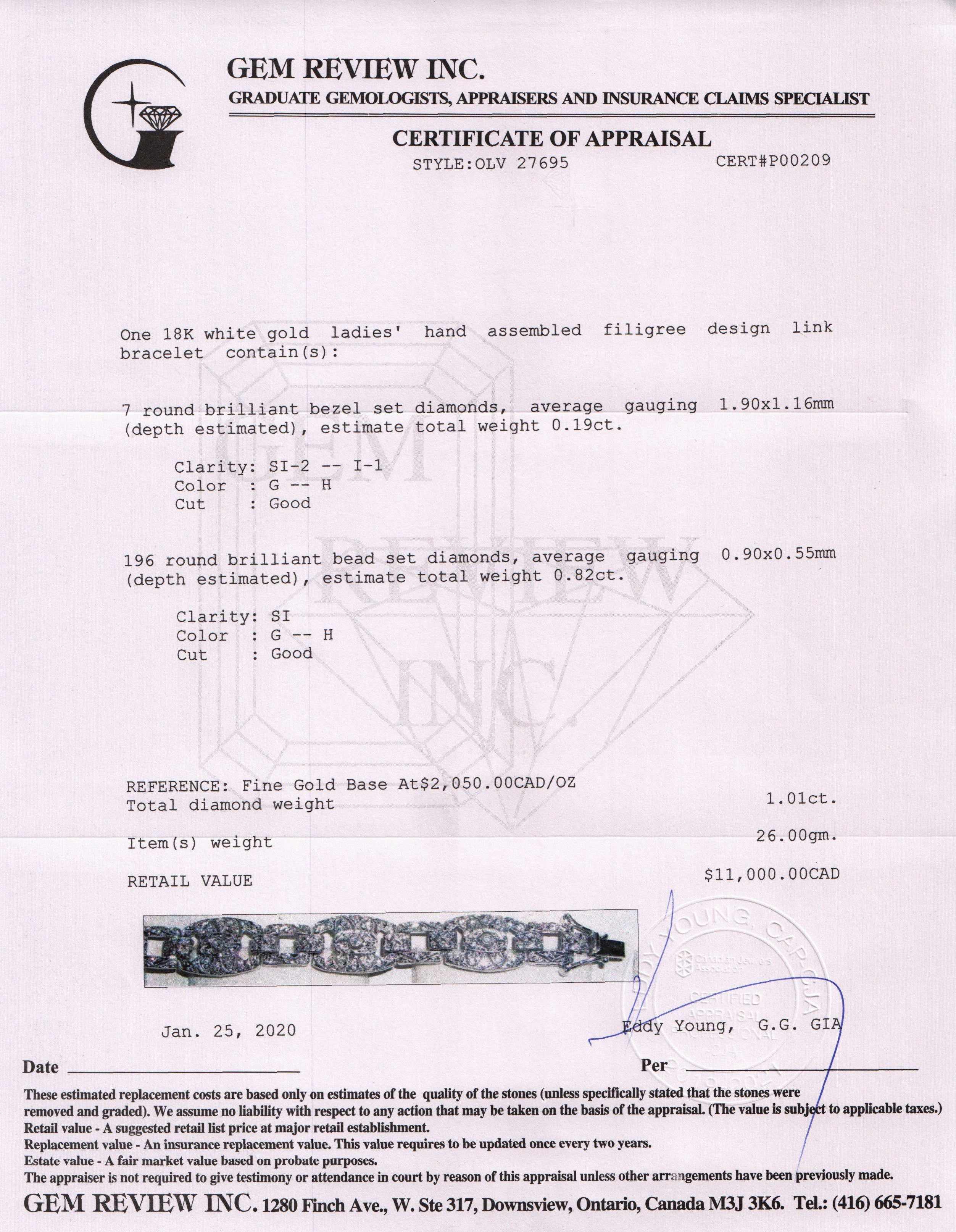 Filigree Design Diamond Link Bracelet