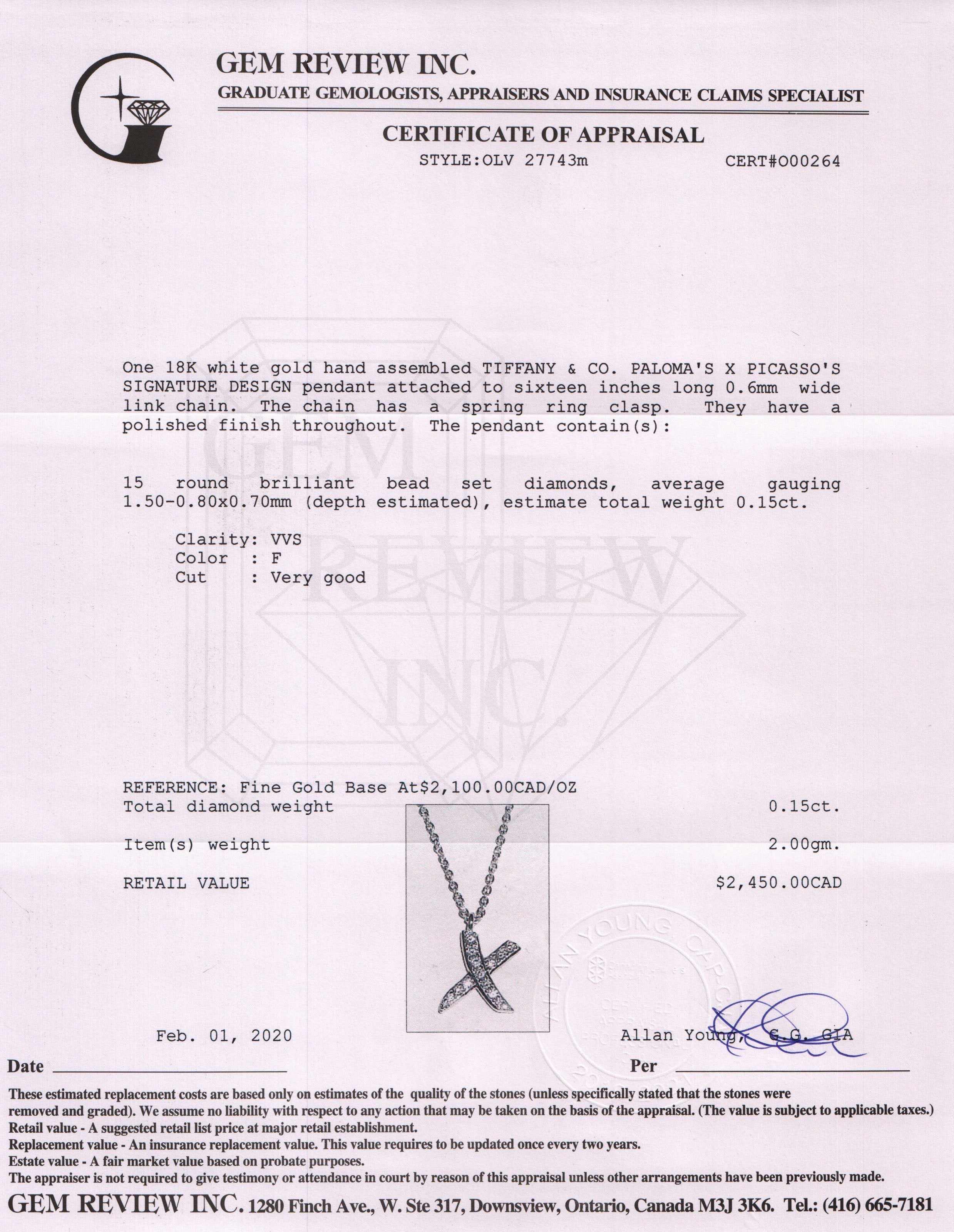 Tiffany & Co. Paloma Picasso Graffiti Diamond X Pendant Necklace
