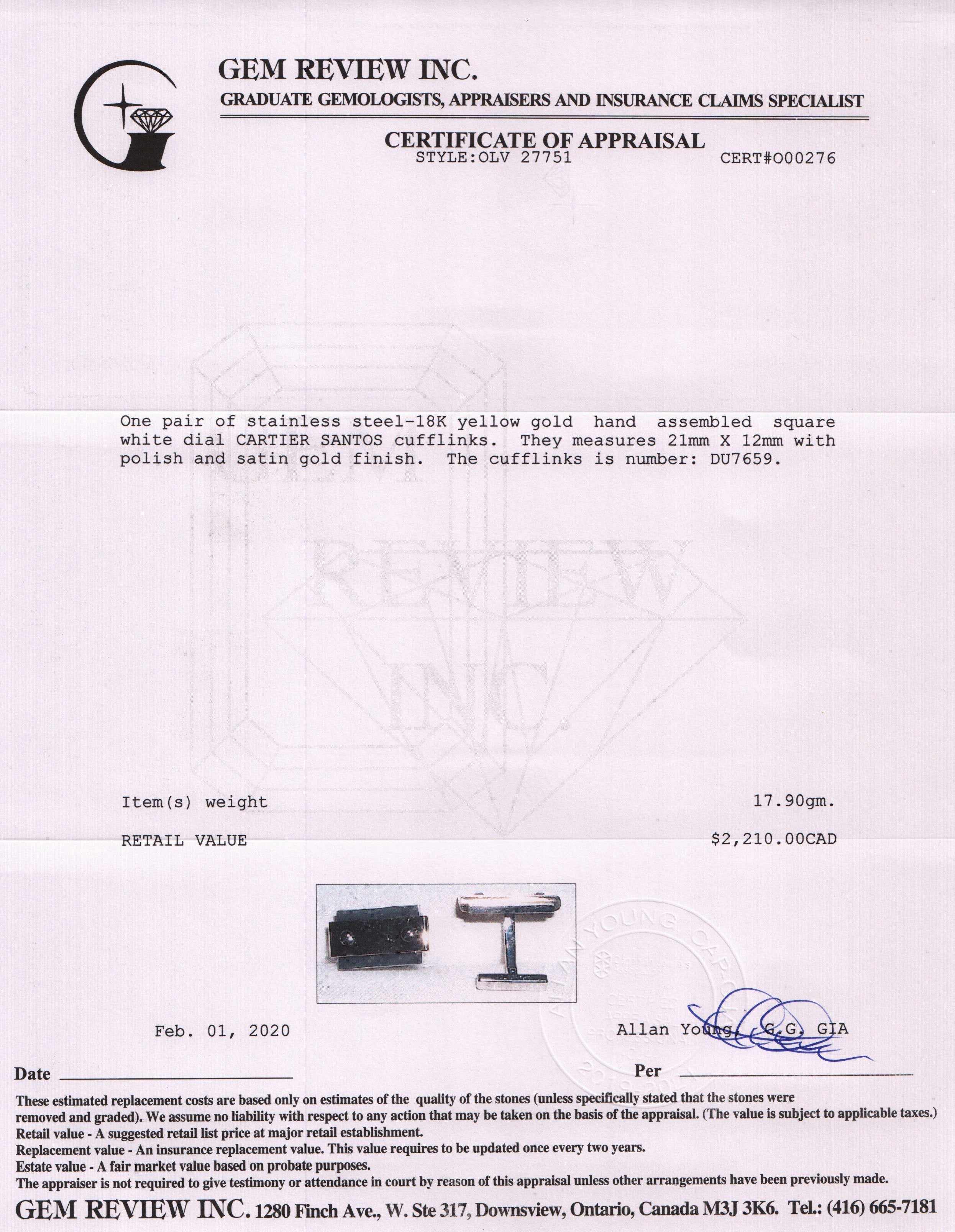 Cartier Santos Cufflinks