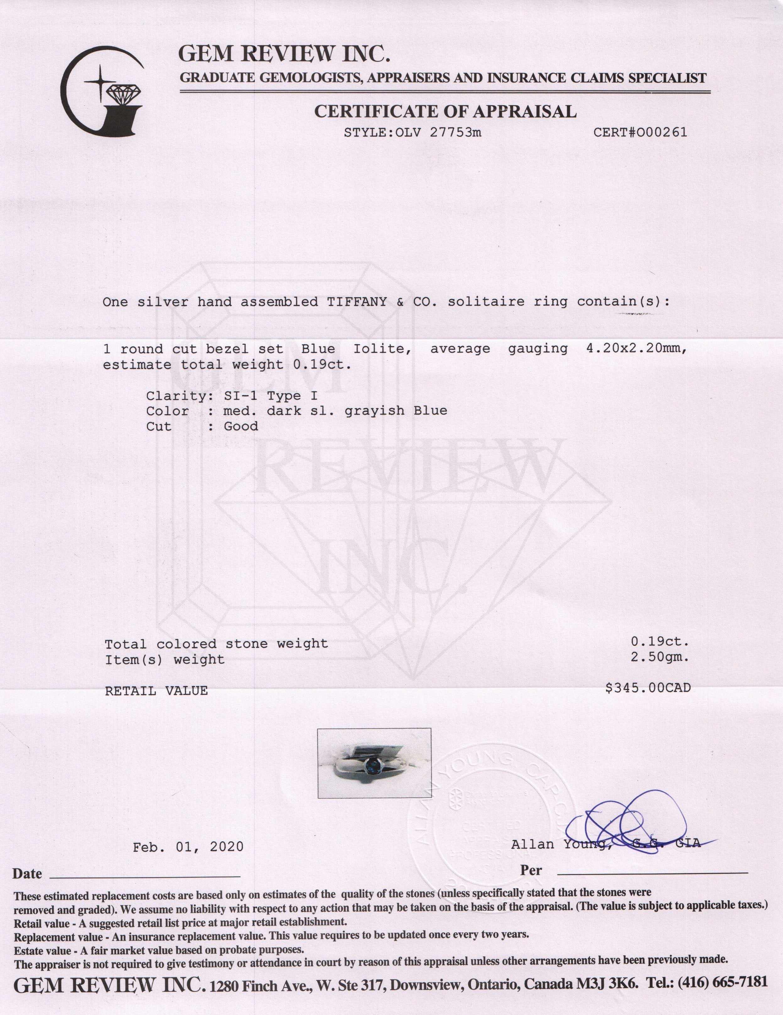 Tiffany & Co. Blue Iolite Band Ring