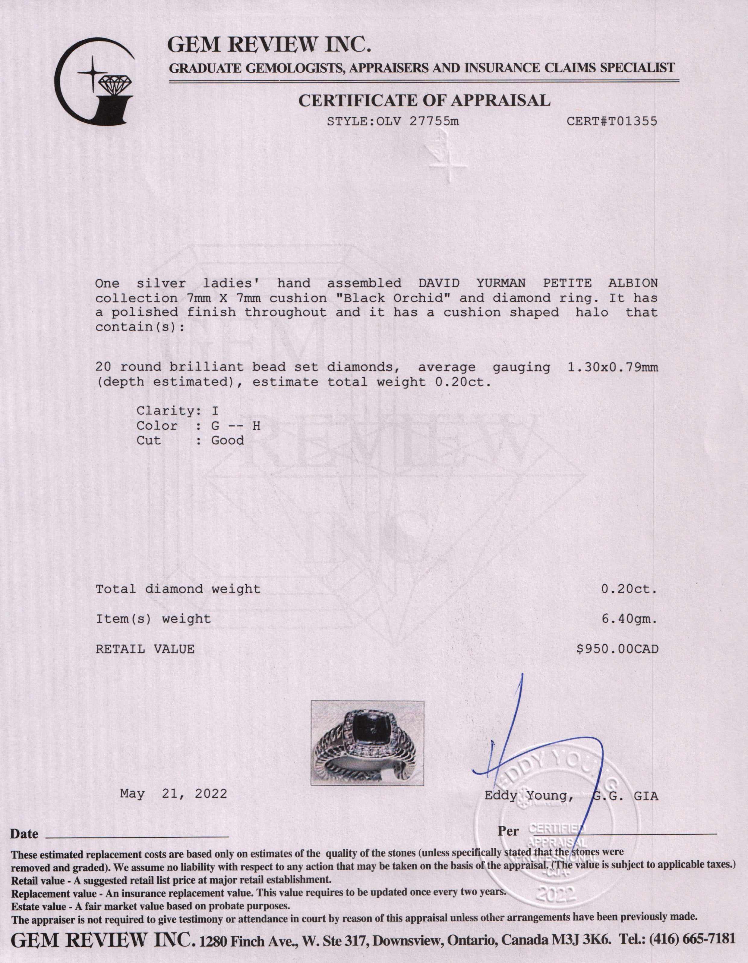 David Yurman Petite Albion Ring with Black Orchid and Diamonds