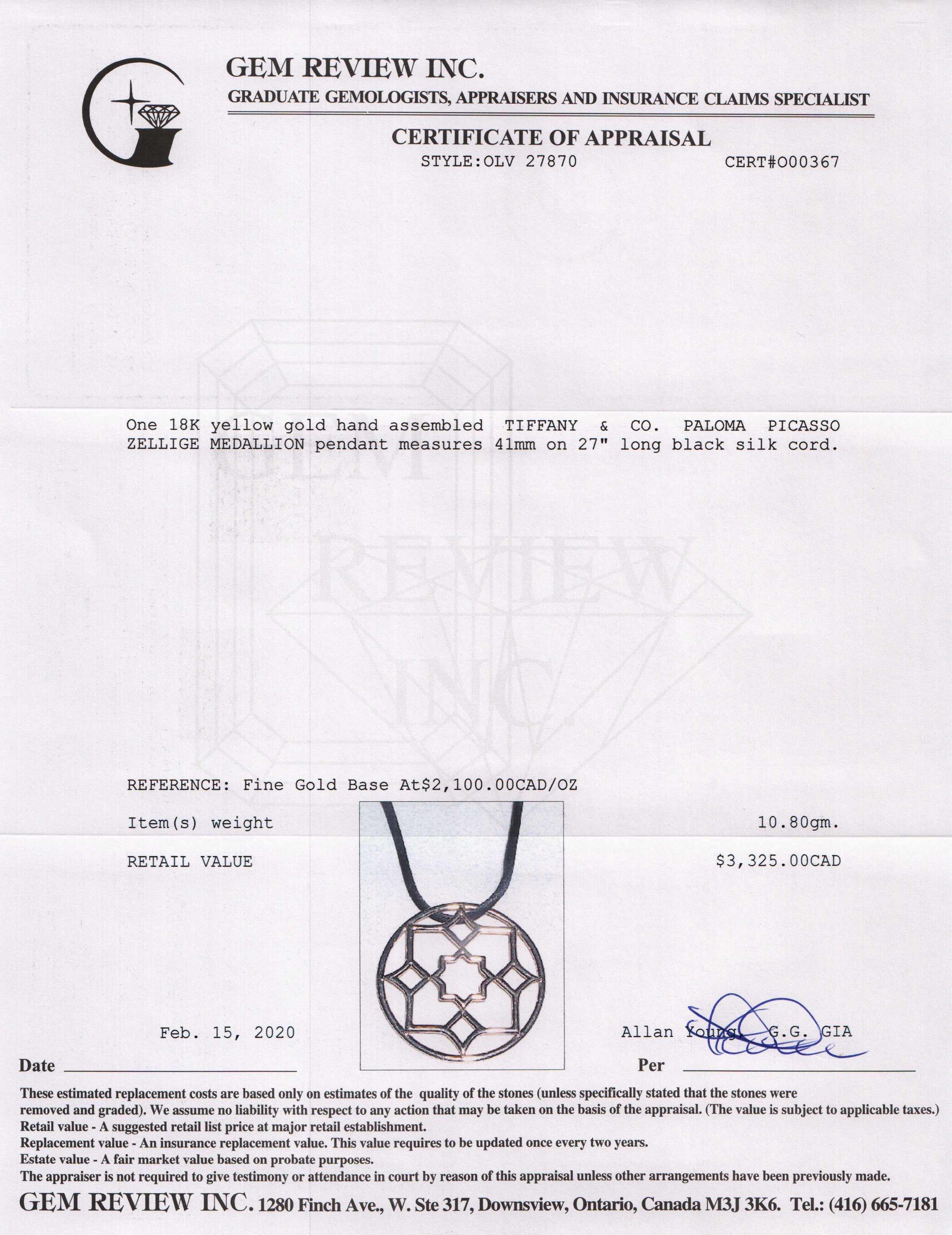 Tiffany & Co. Paloma Picasso 18k Zellige Medallion Pendant Necklace
