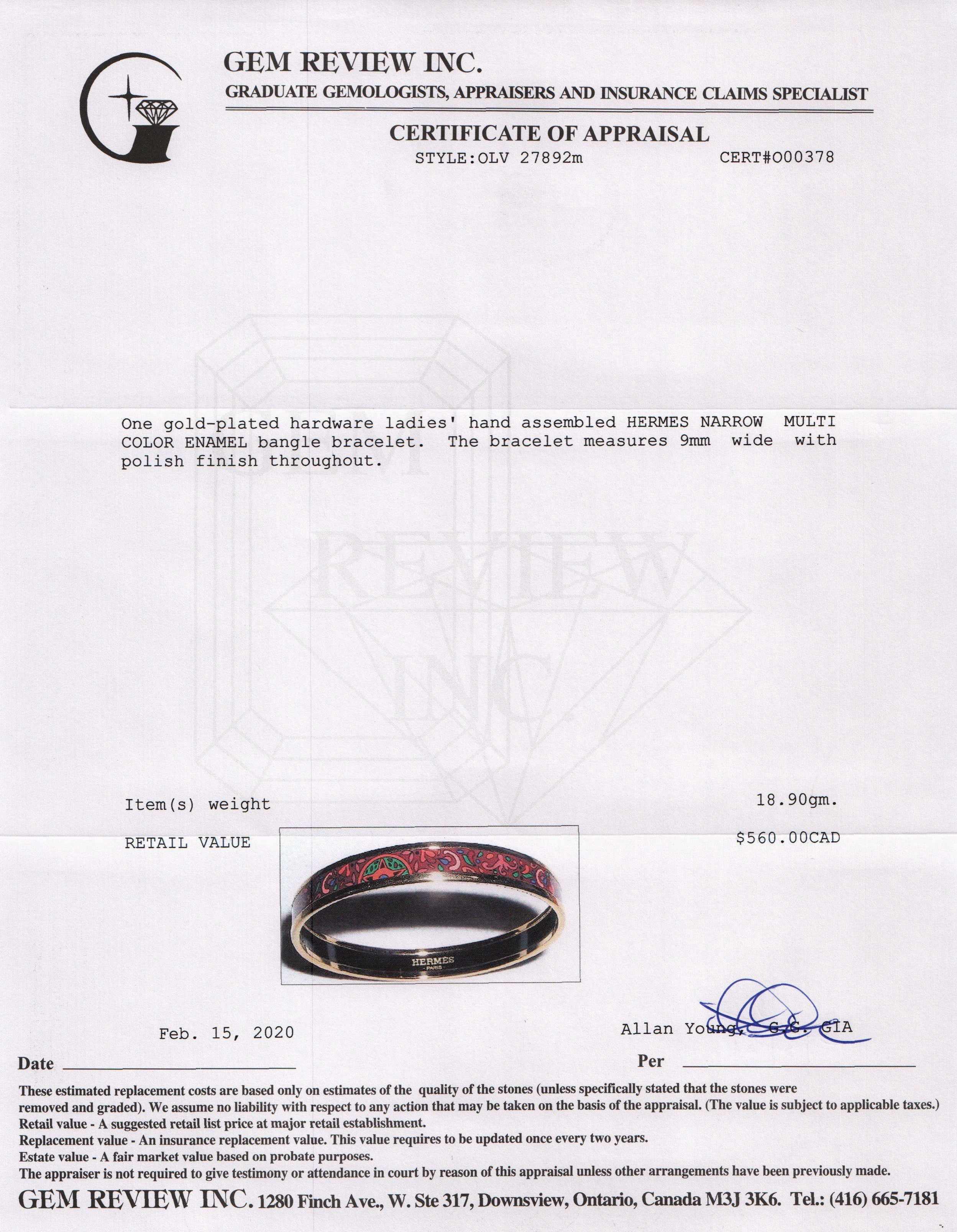 Hermes Narrow Enamel Bangle
