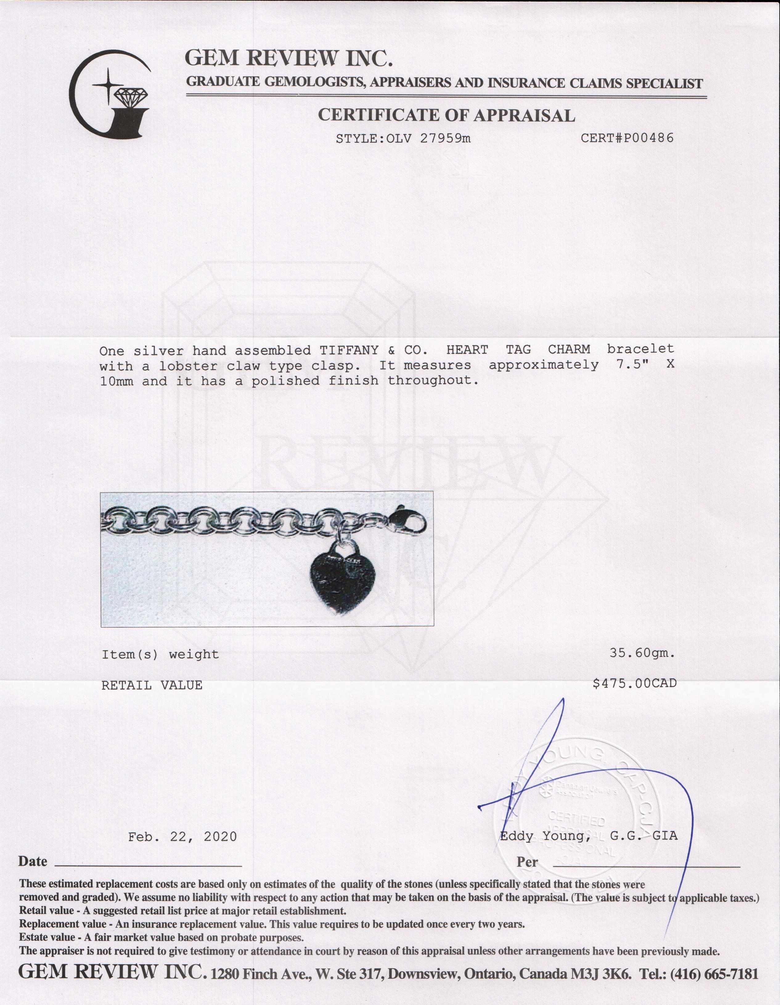 Tiffany & Co. Heart Tag Charm Bracelet