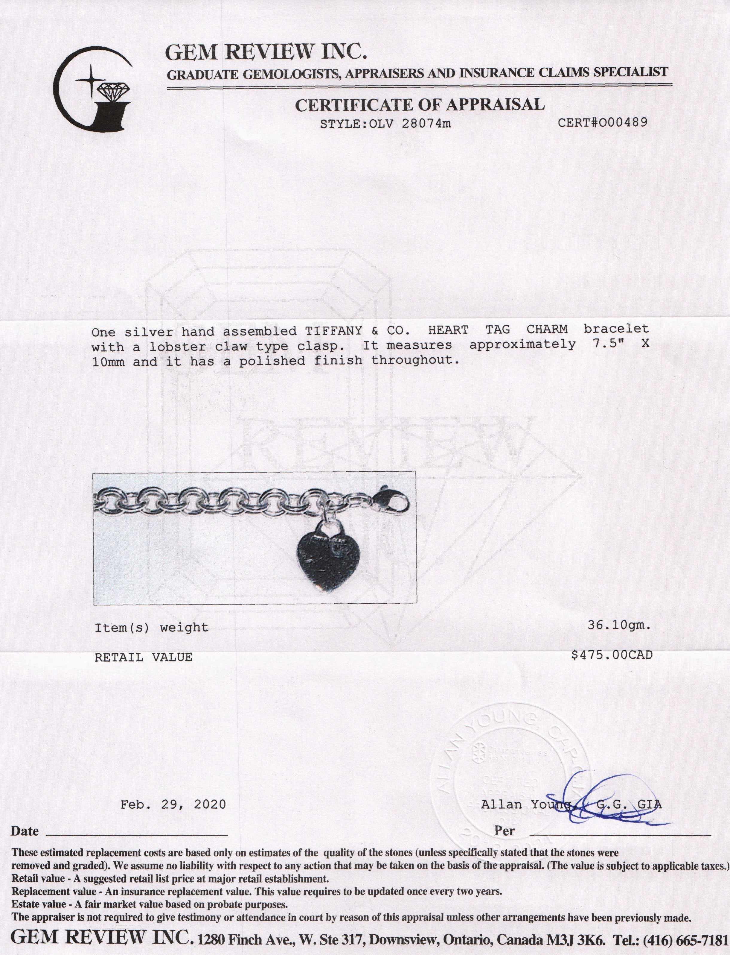 Tiffany & Co. Heart Tag Charm Bracelet