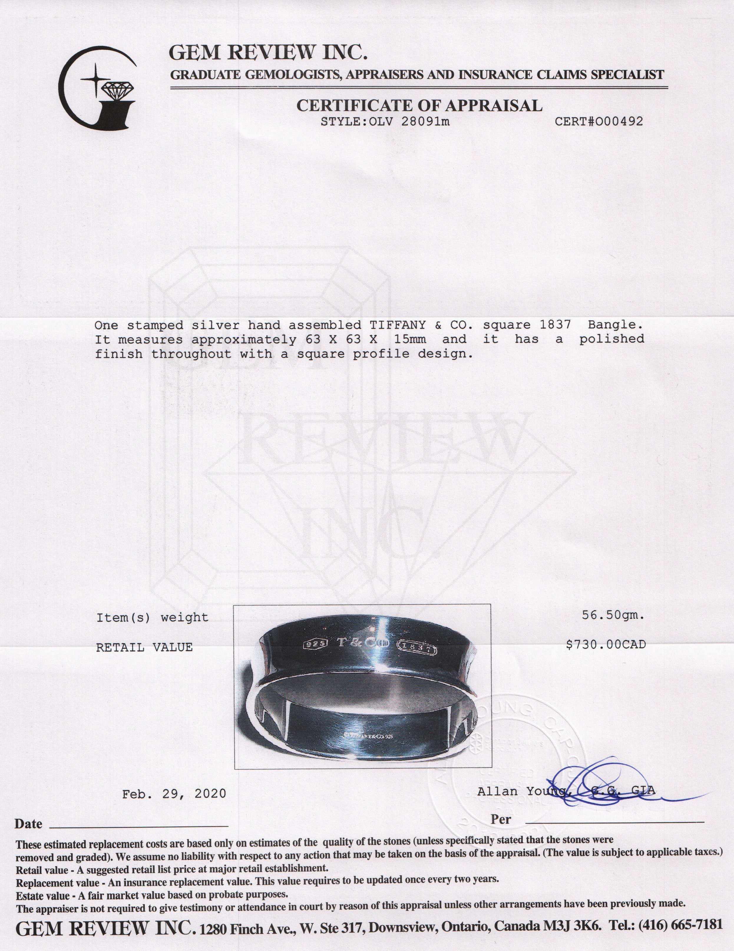 Tiffany & Co. Square 1837 Bangle Bracelet