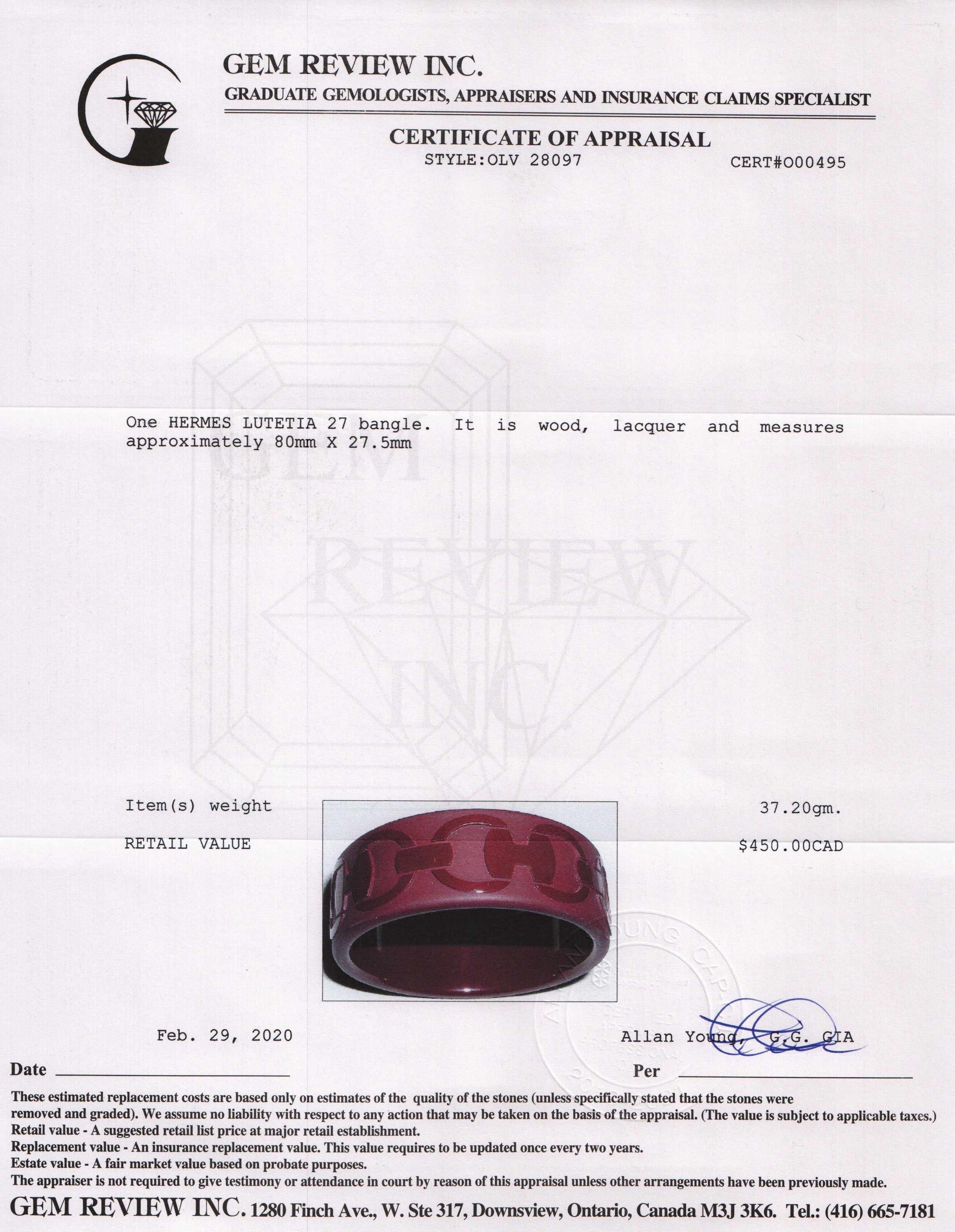 Hermes Lutetia 27 Bangle w/ Box