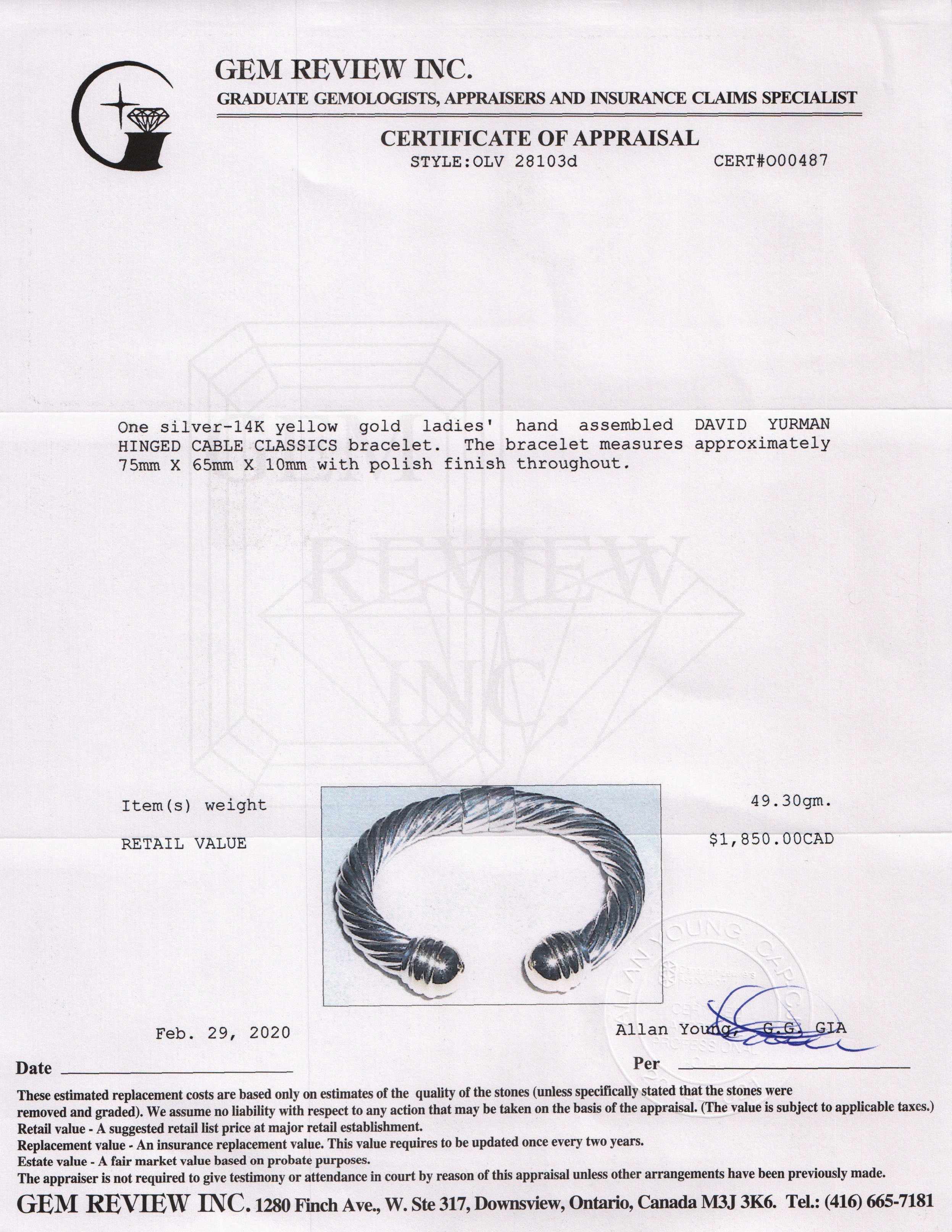 David Yurman Two-Tone Hinged Cable Classics Bracelet