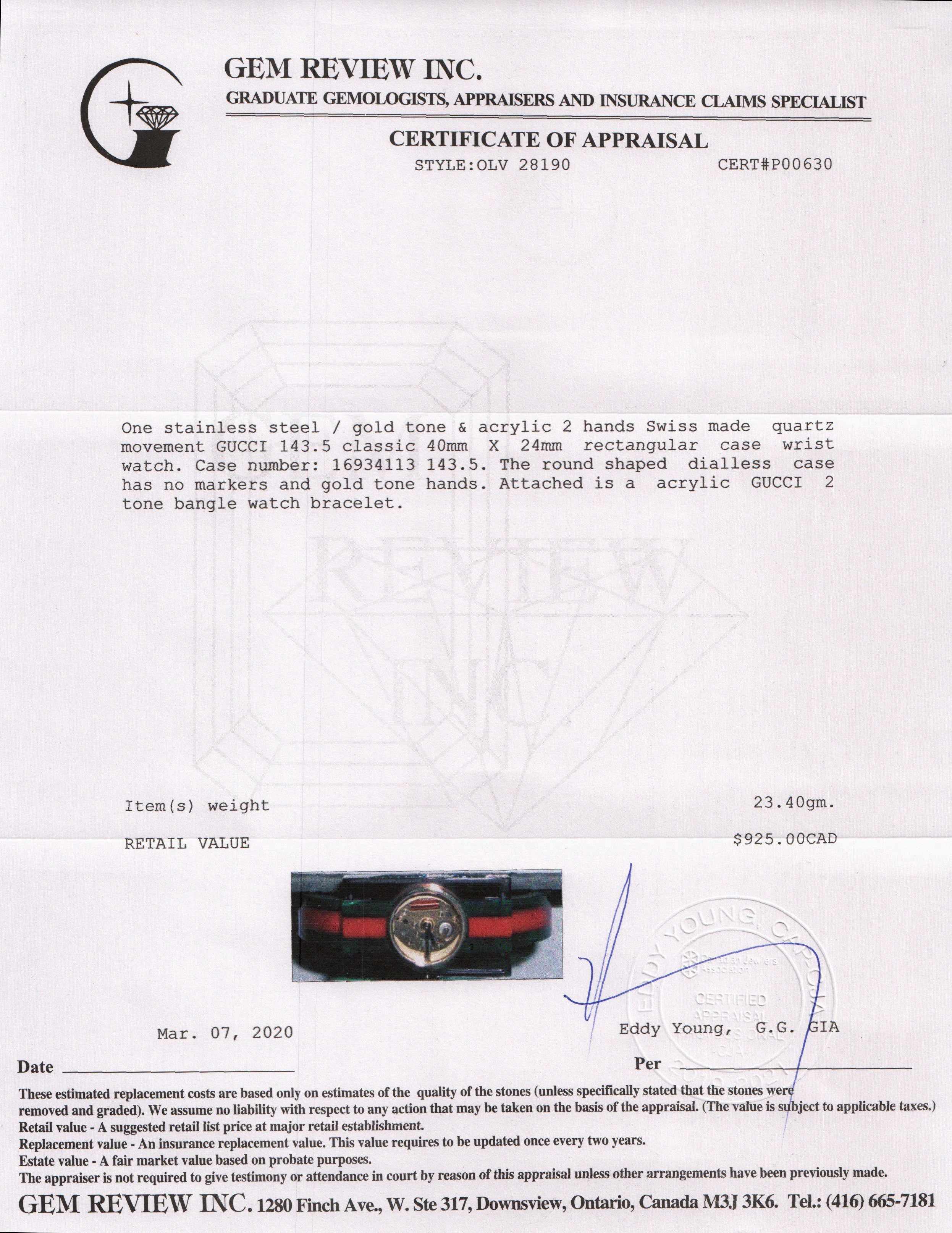 Gucci 143.5 Classic Web Watch w/ Box