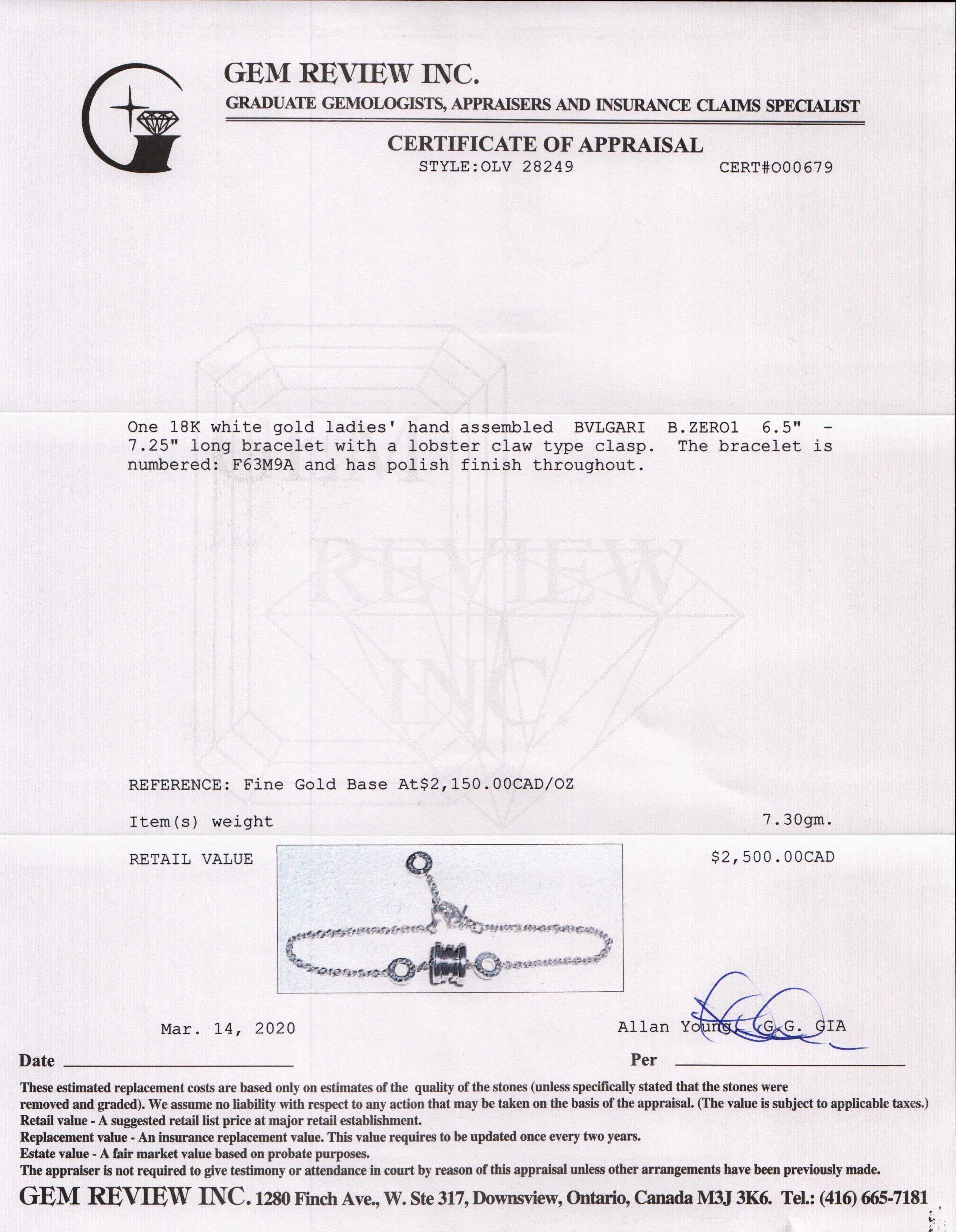 BVLGARI 18k White Gold B.Zero1 Bracelet w/Box