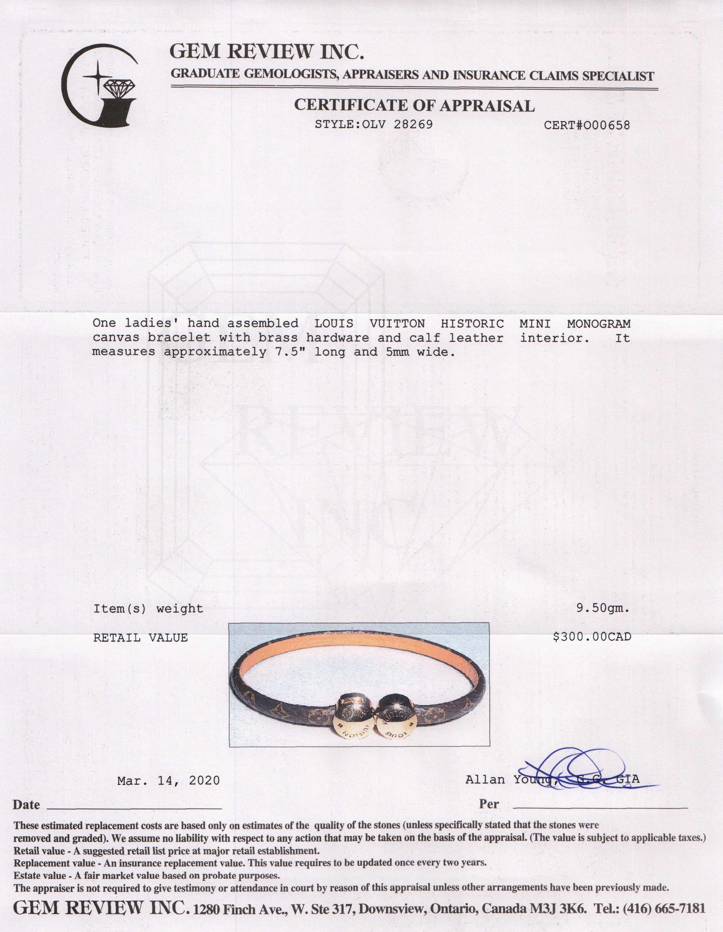 Louis Vuitton Historic Mini Monogram Bracelet w/Box