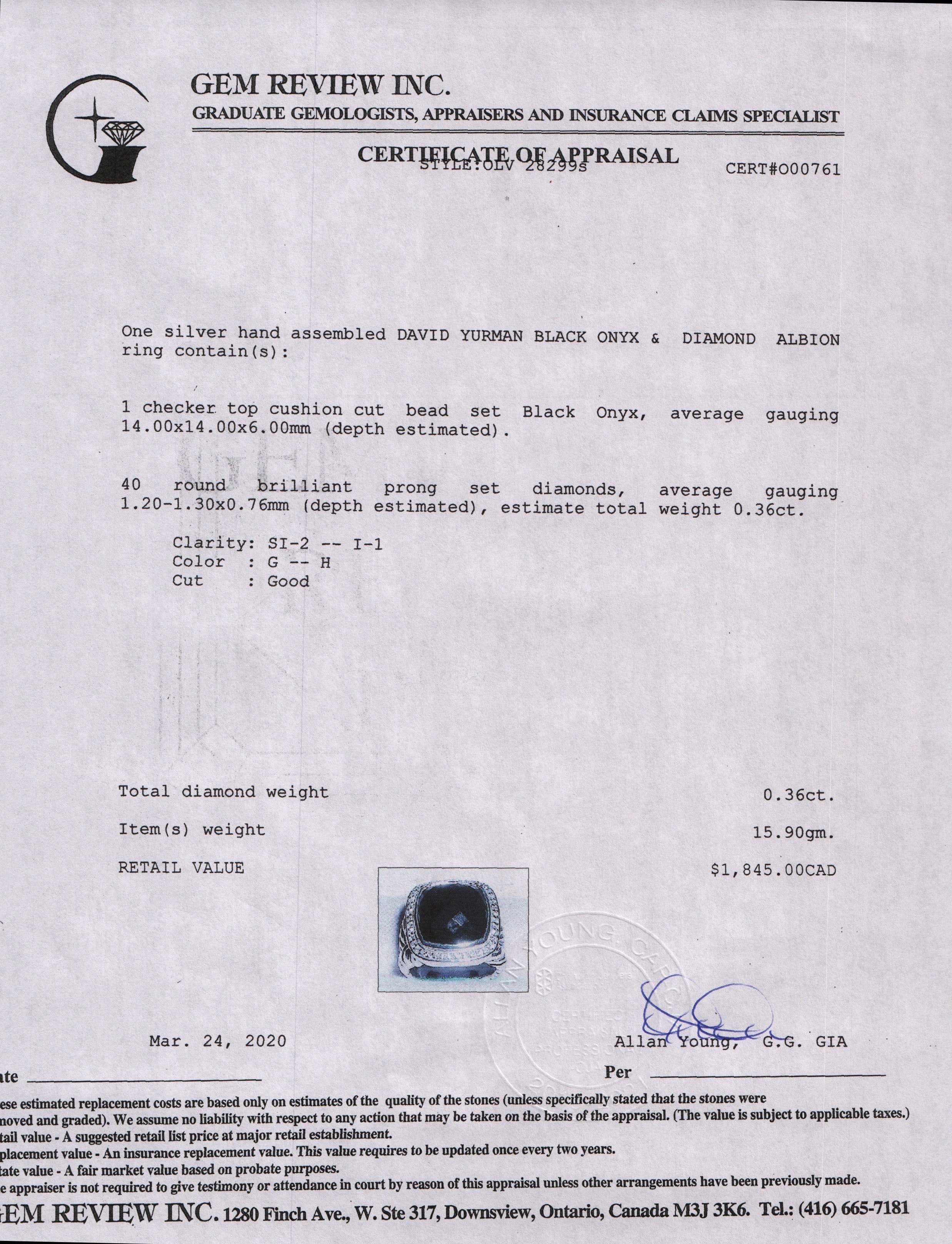 David Yurman Albion Ring with Black Onyx and Diamonds