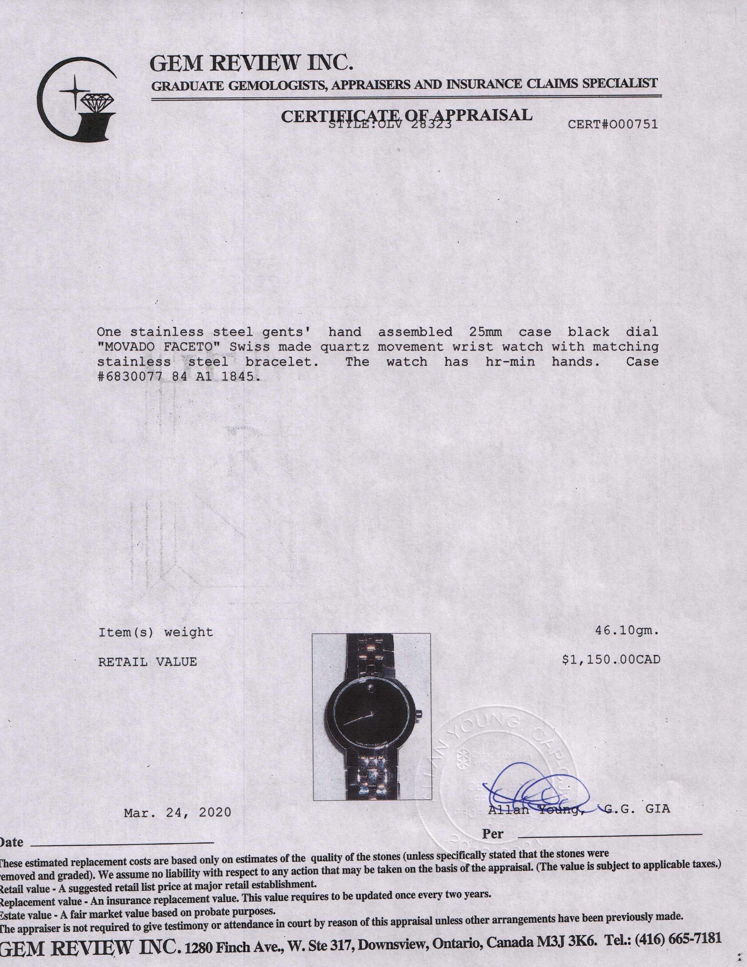 Movado Faceto Watch w/ Box