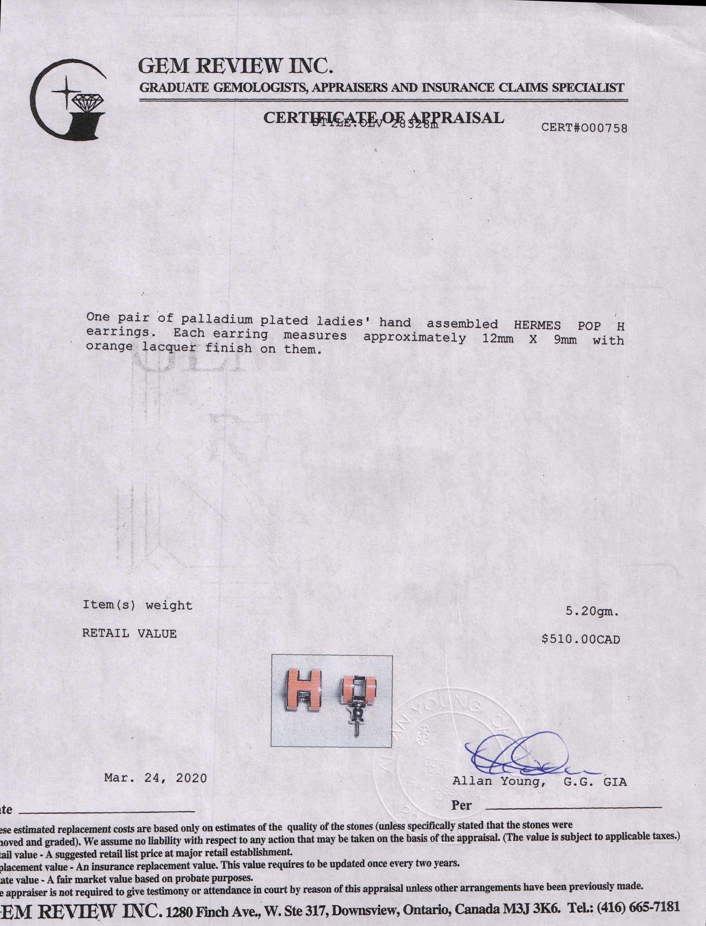 Hermes Pop H Earrings w/ Box