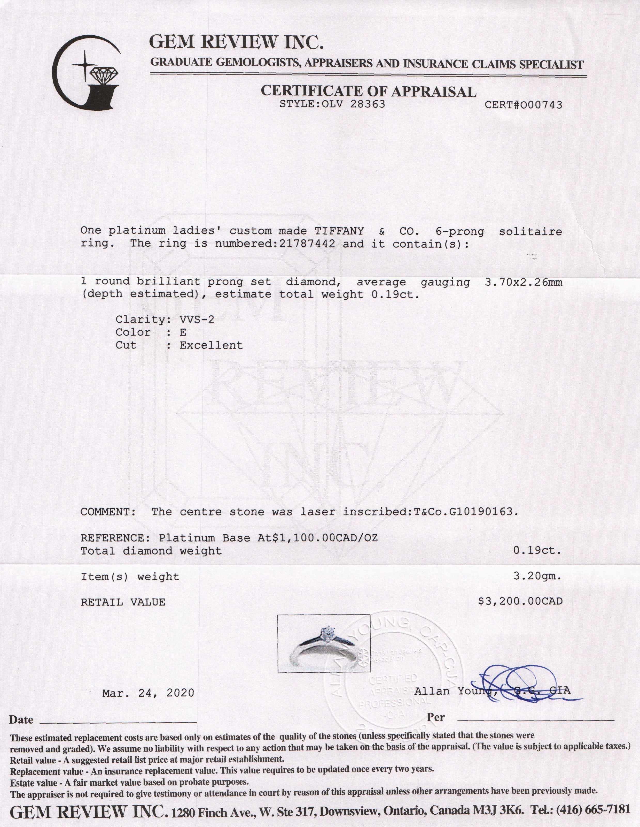 Tiffany & Co. Solitaire Diamond Engagement Ring