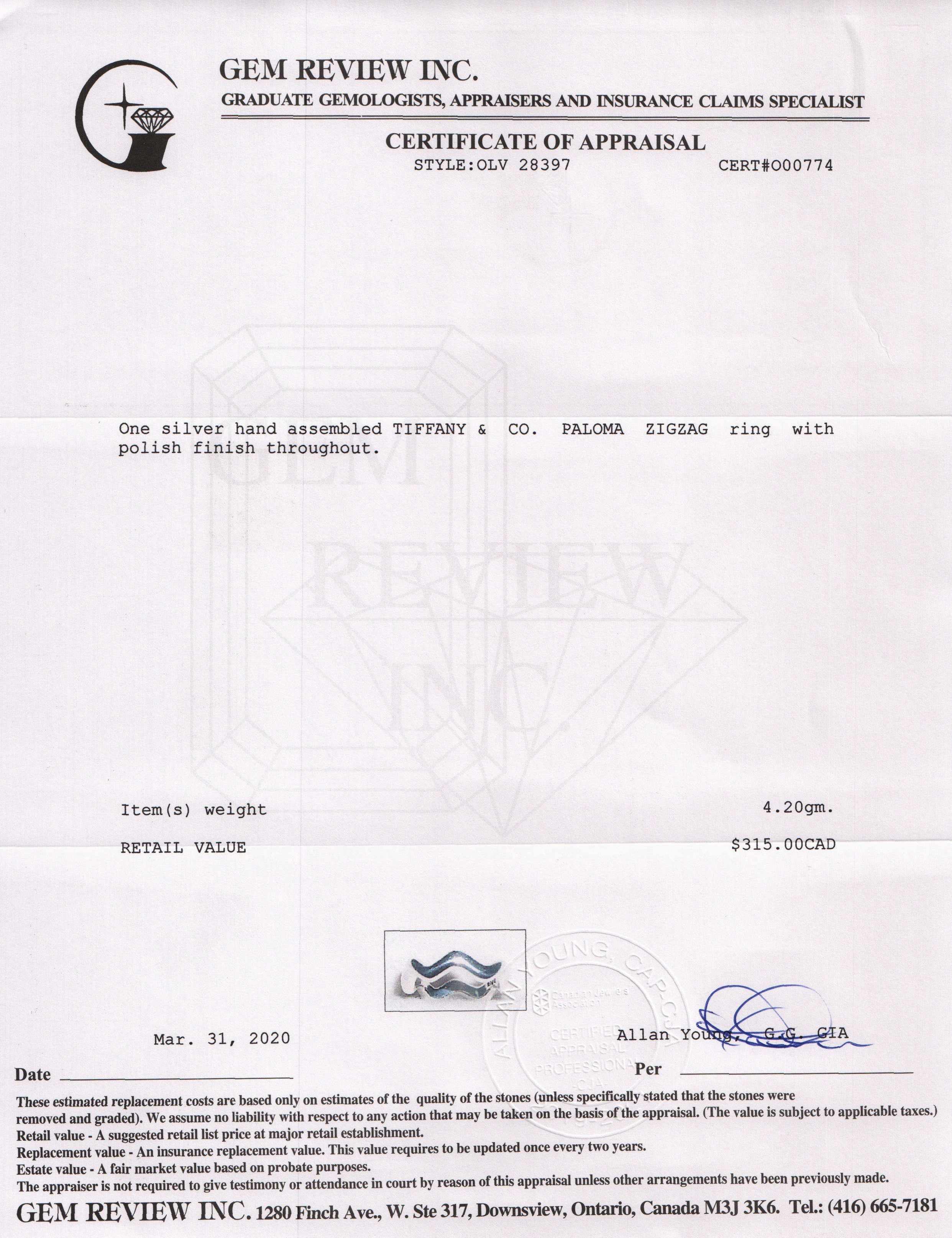 Tiffany & Co. Paloma Picasso Zig Zag Ring