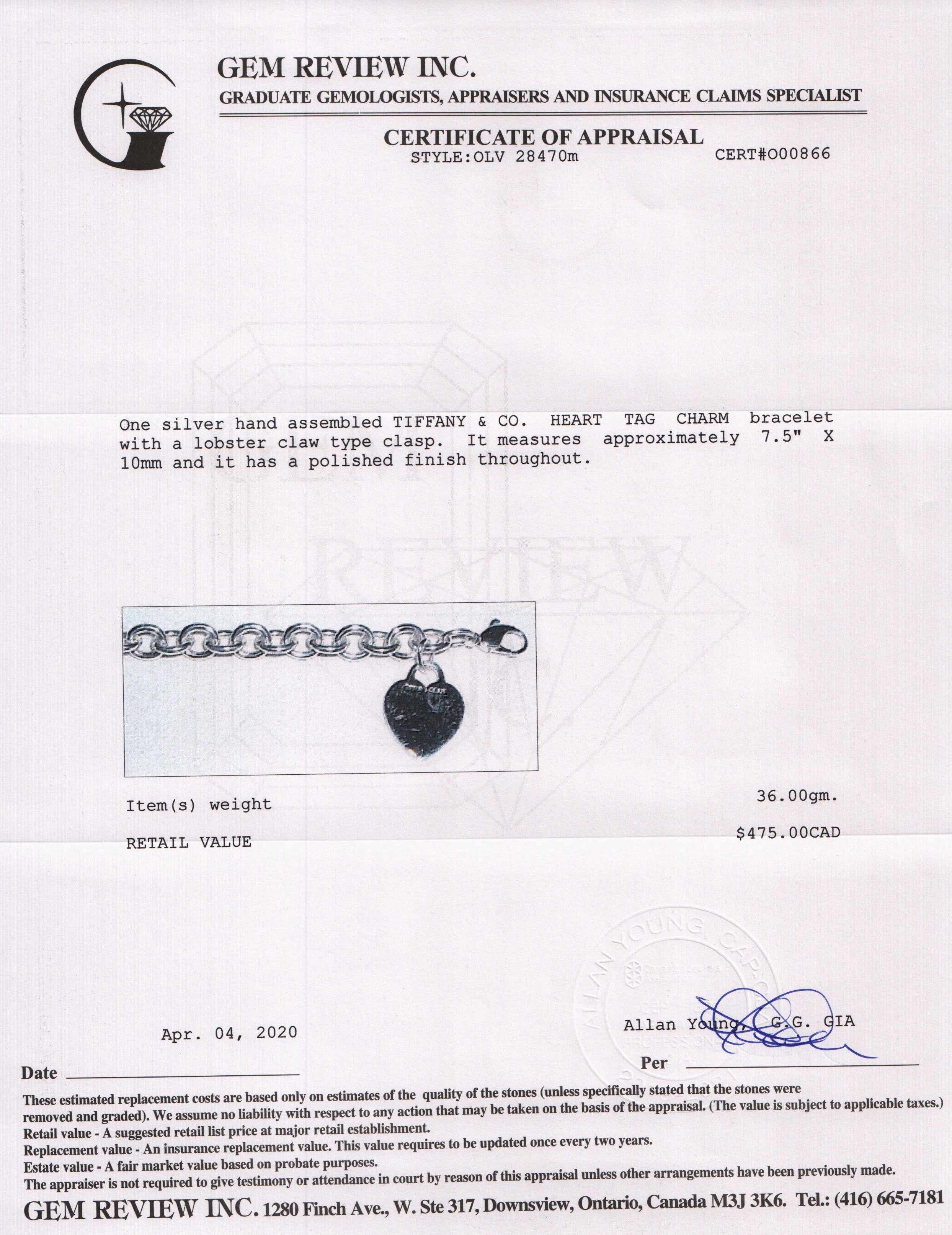 Tiffany & Co. Heart Tag Charm Bracelet