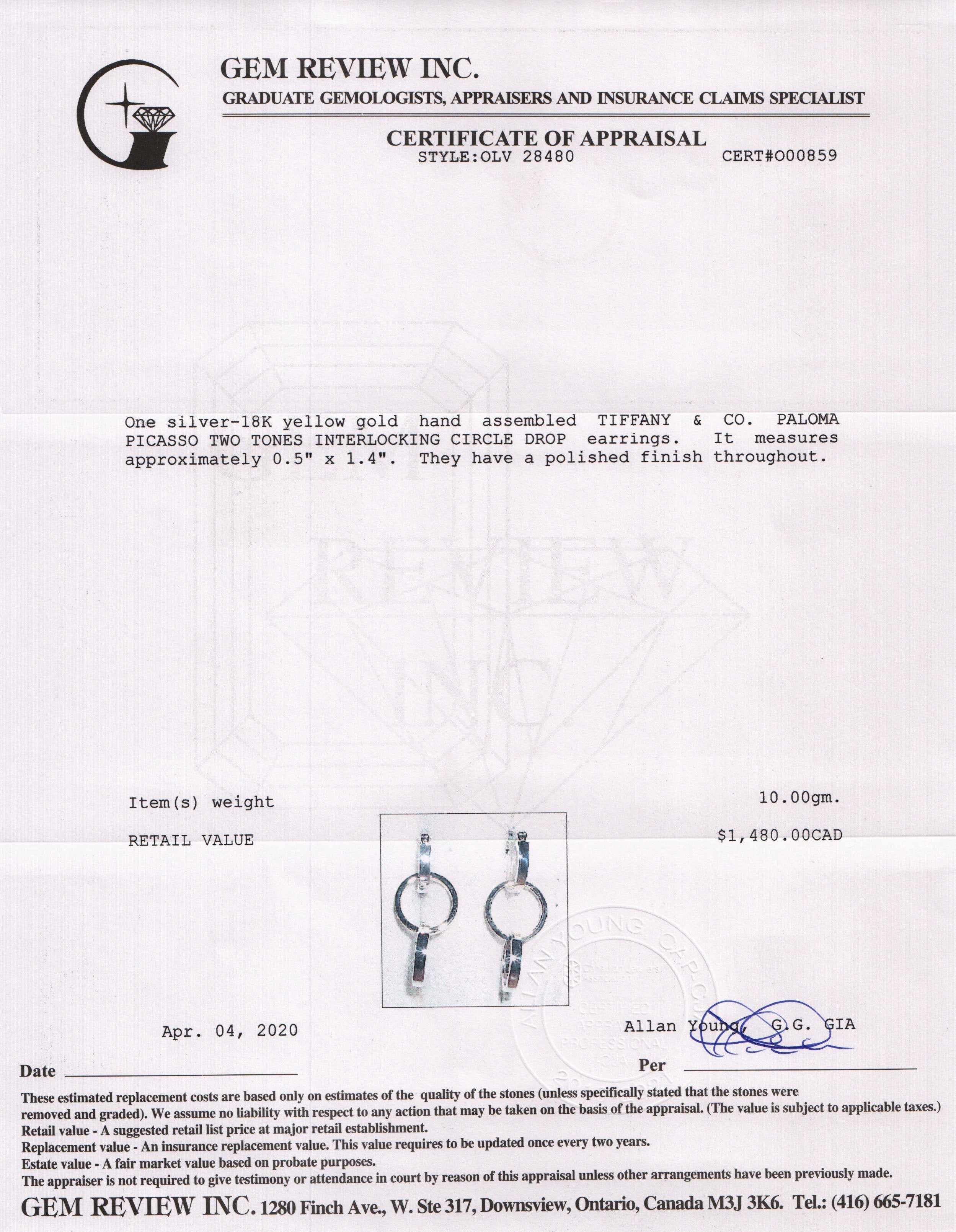 Tiffany & Co. Paloma Picasso Two-Tone Interlocking Circle Drop Earrings