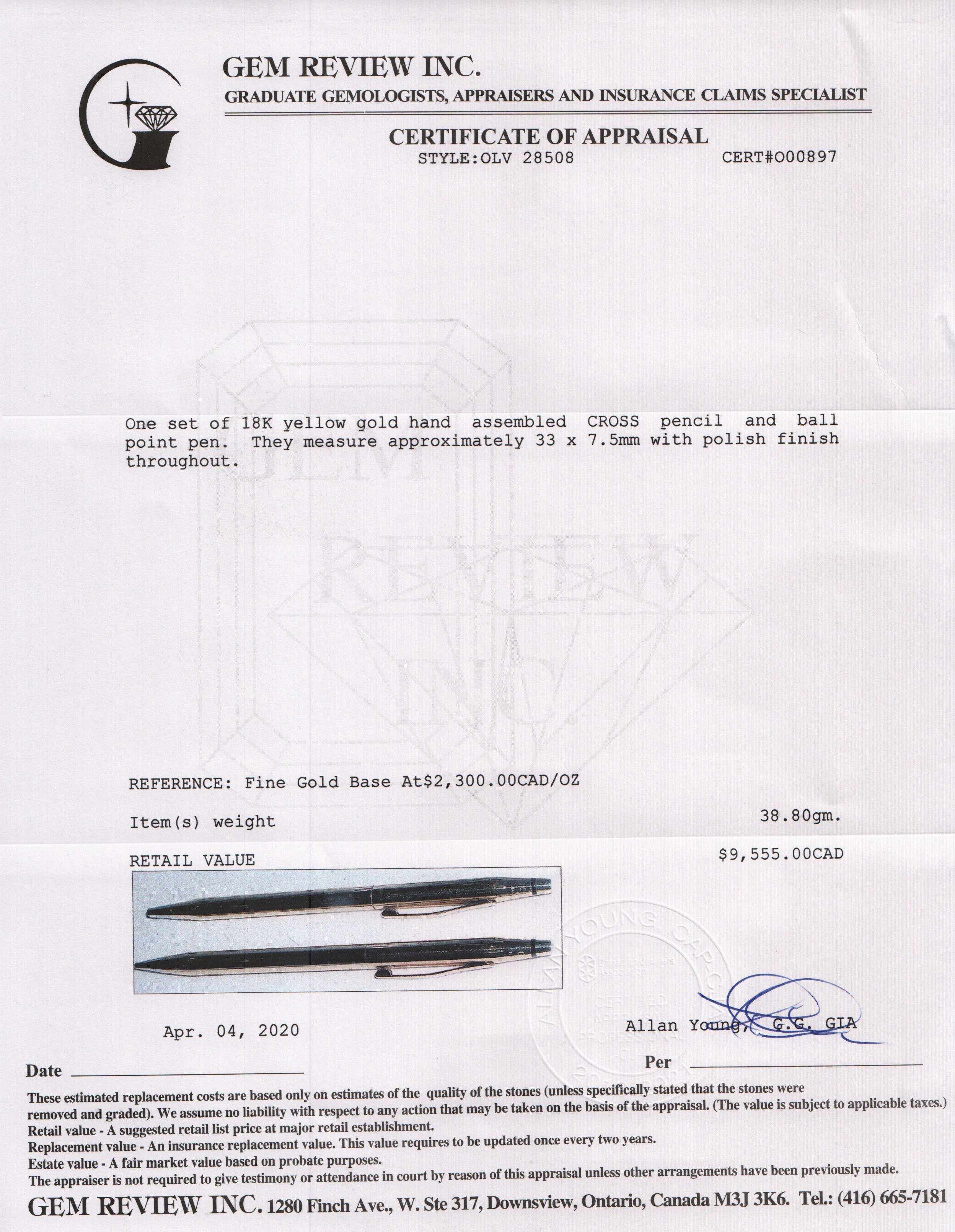 Cross 18k Gold Ballpoint Pen & Mechanical Pencil Set w/ Box