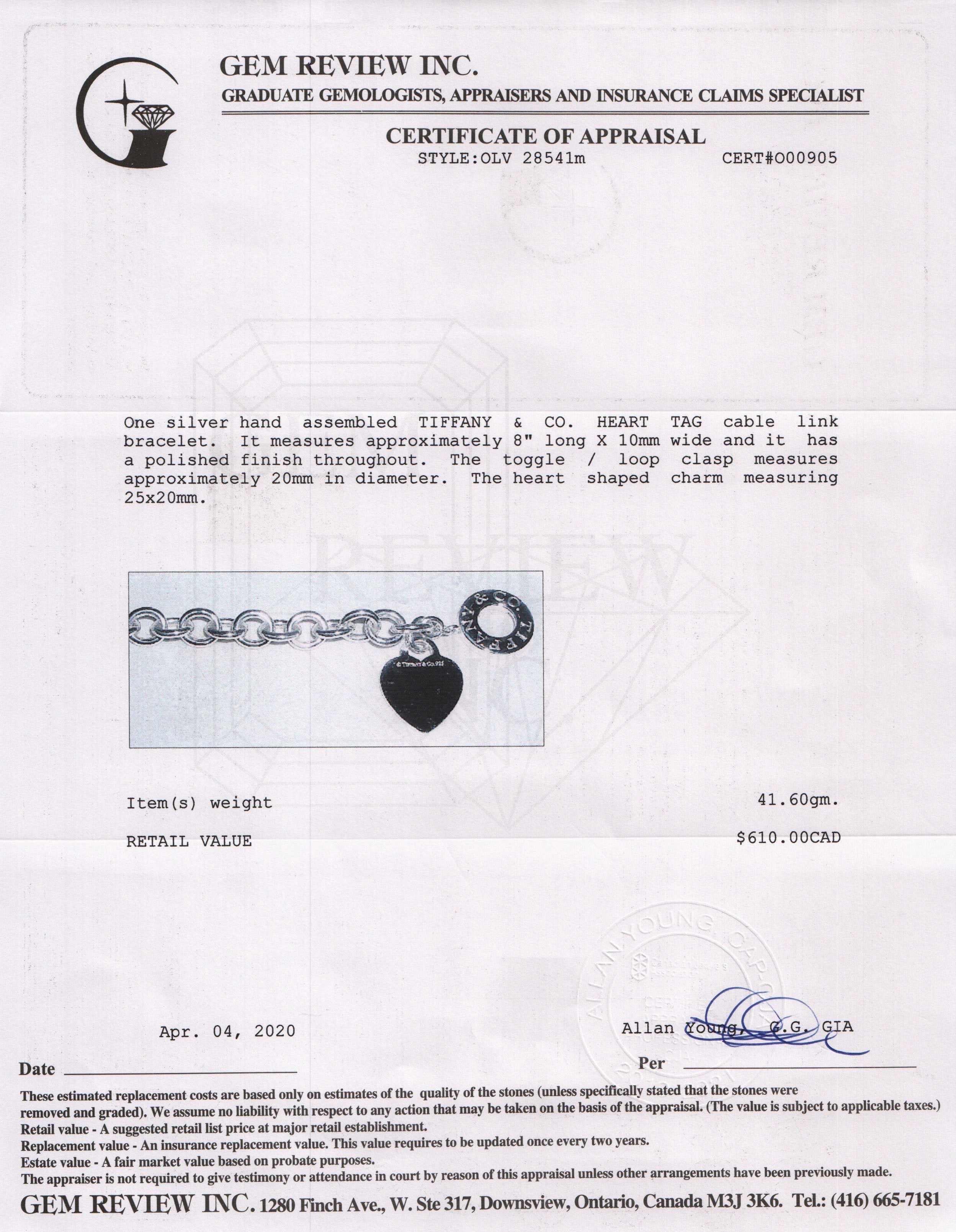 Tiffany & Co. Heart Tag Charm Bracelet with Toggle Clasp