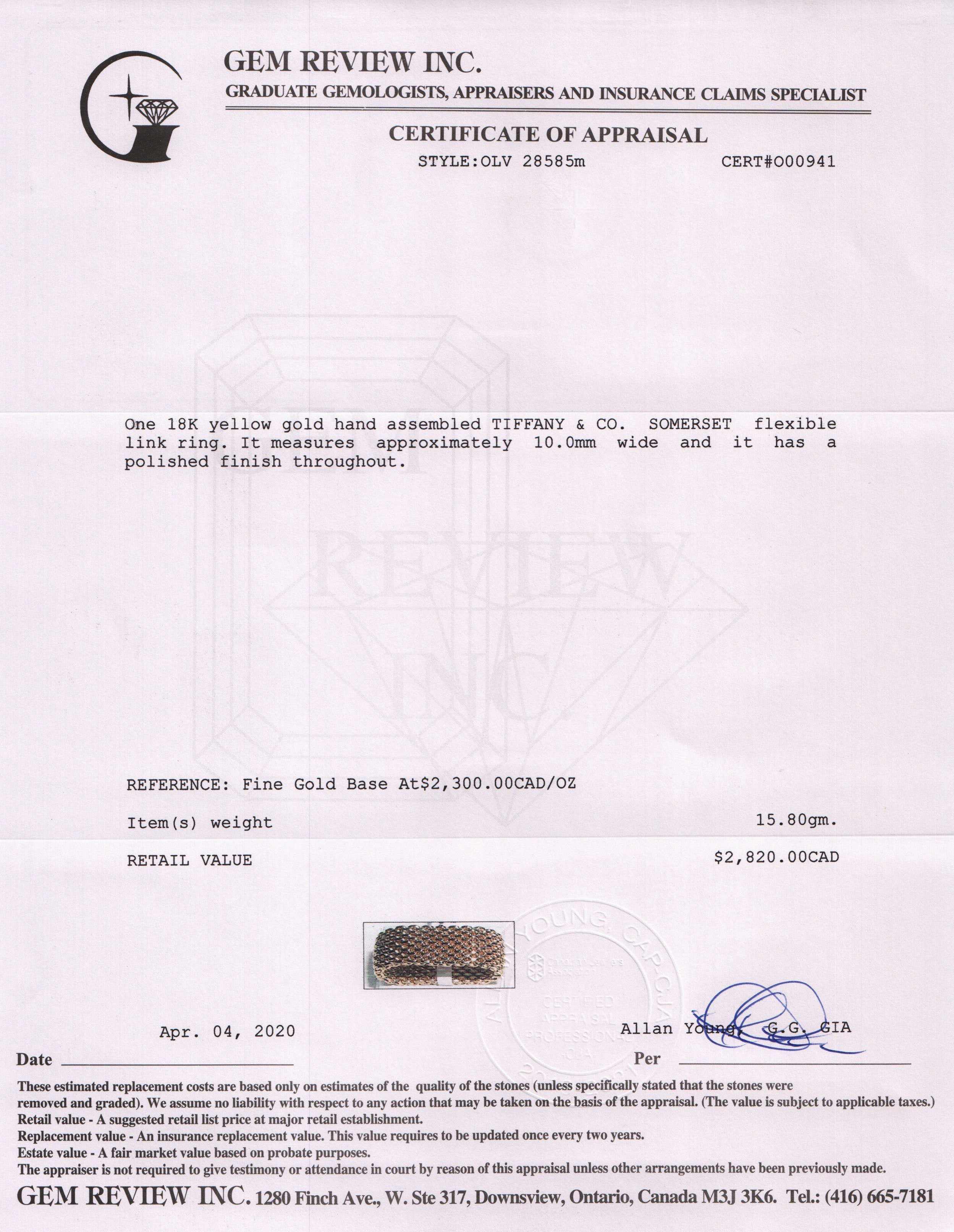 Tiffany & Co. 18k Gold Somerset Ring