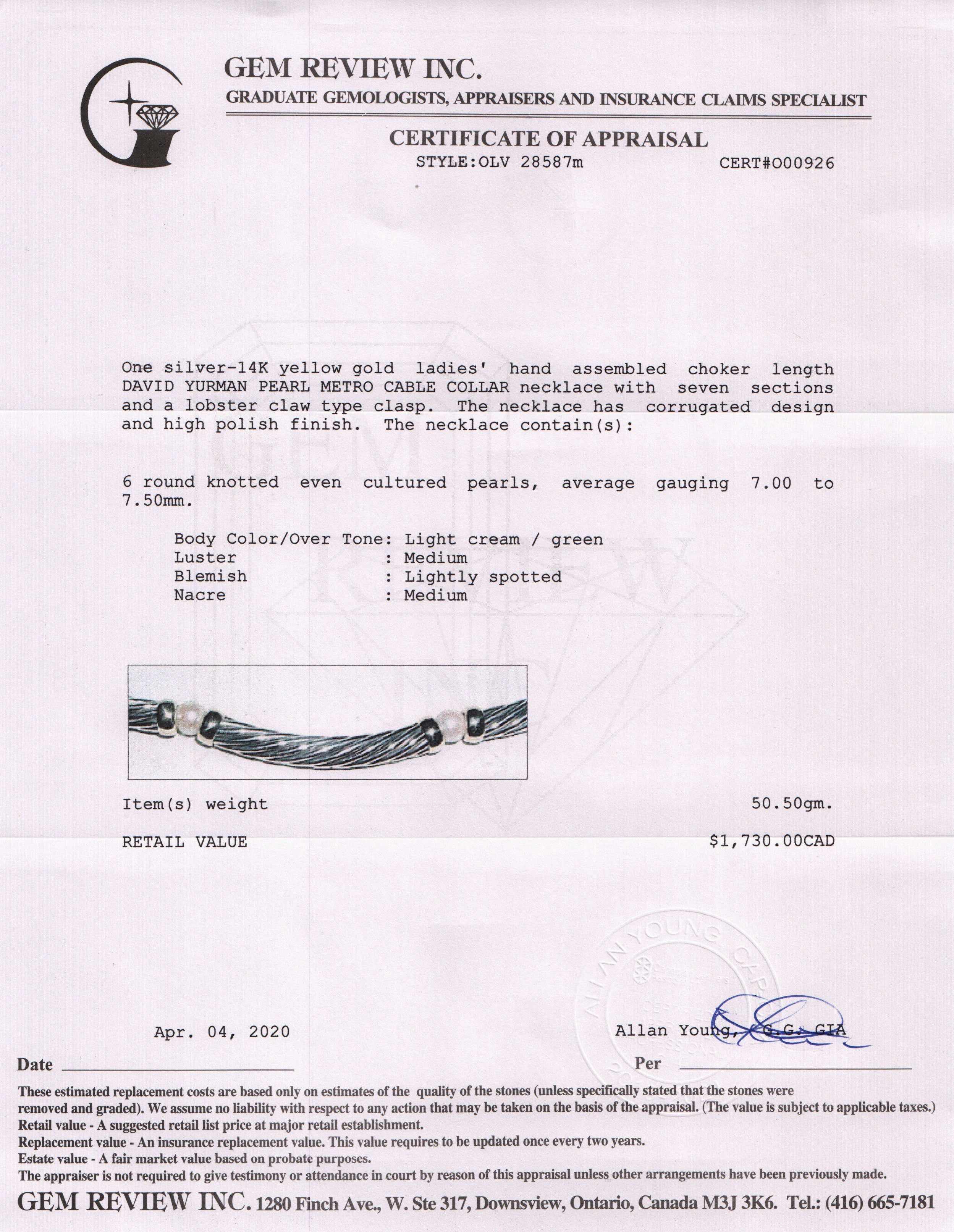 David Yurman Two-Tone Pearl Metro Cable Collar Necklace