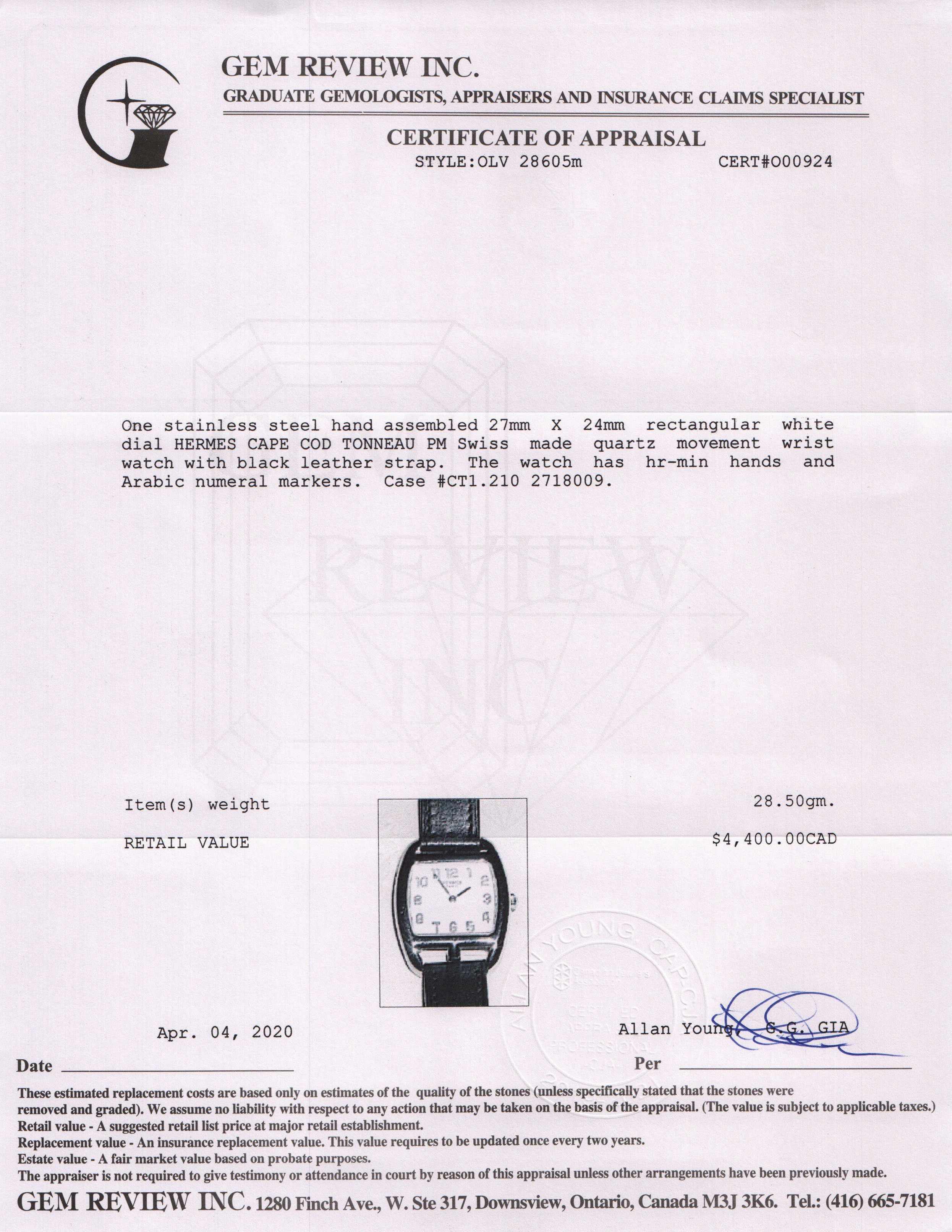 Hermes Cape Cod Tonneau Watch