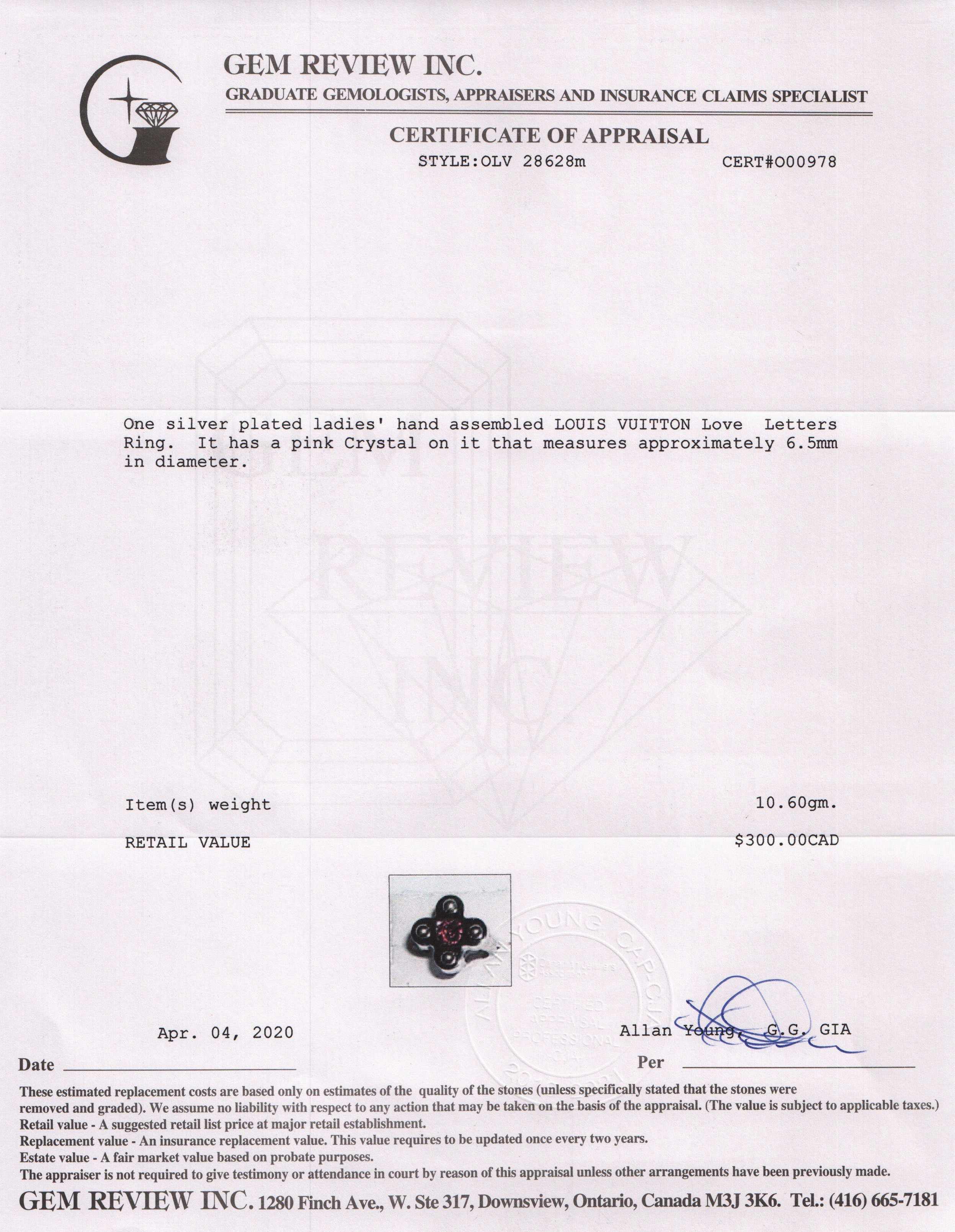 Louis Vuitton Love Letters Timeless Ring