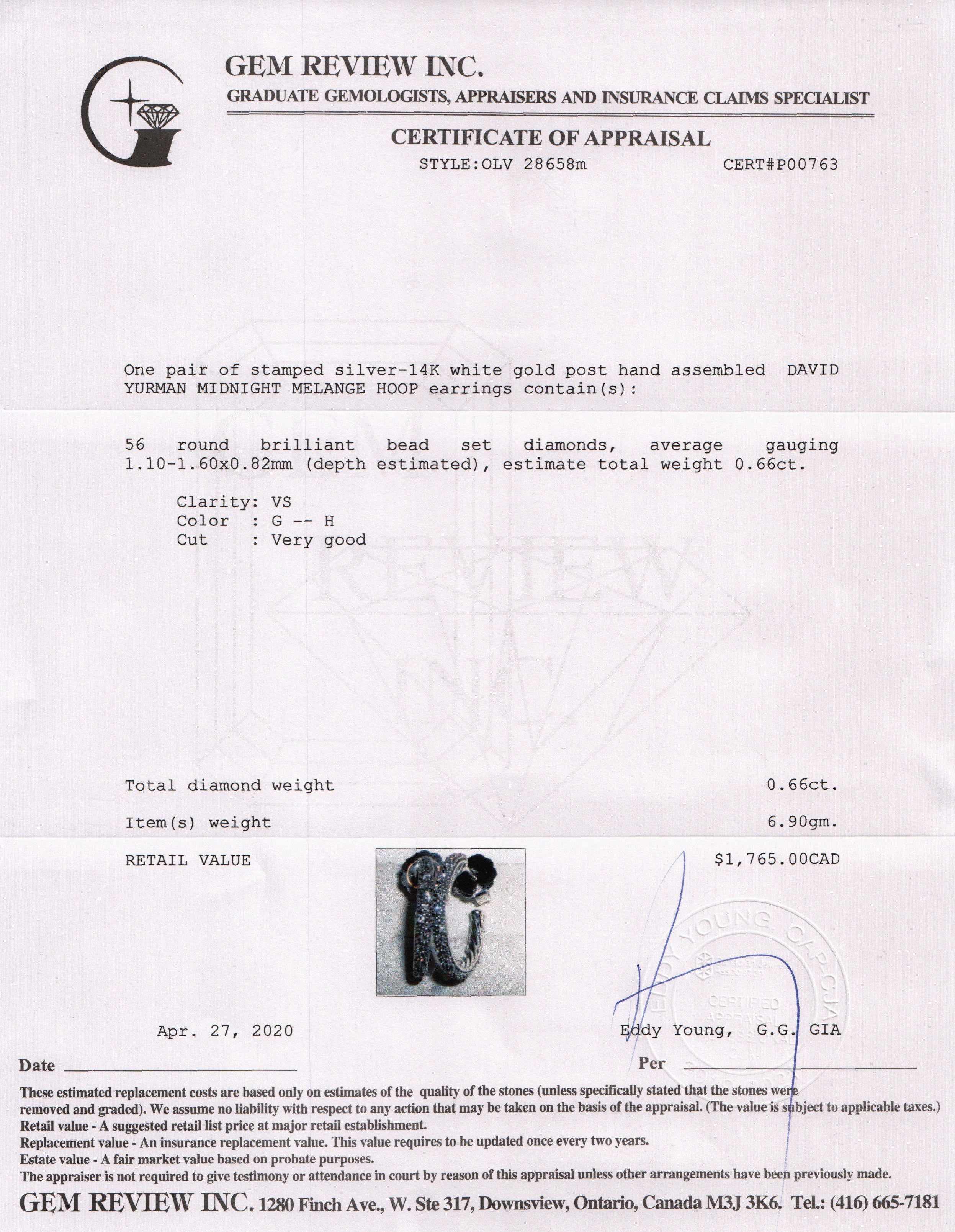 David Yurman Diamond Midnight Melange Small Hoop Earrings